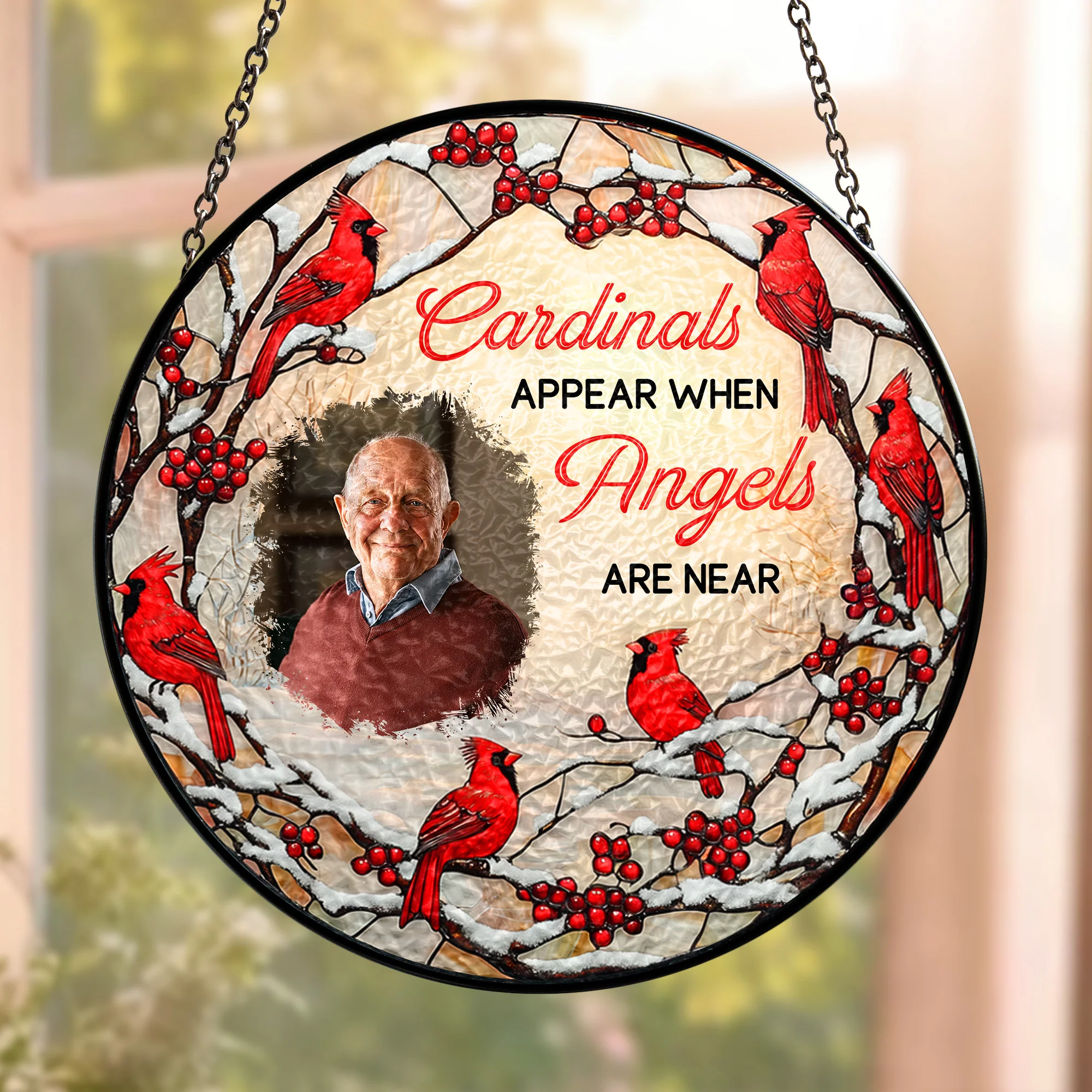 Cardinals Appear When Angels Are Near - Personalized Photo Stained Glass Window Hanging Suncatcher