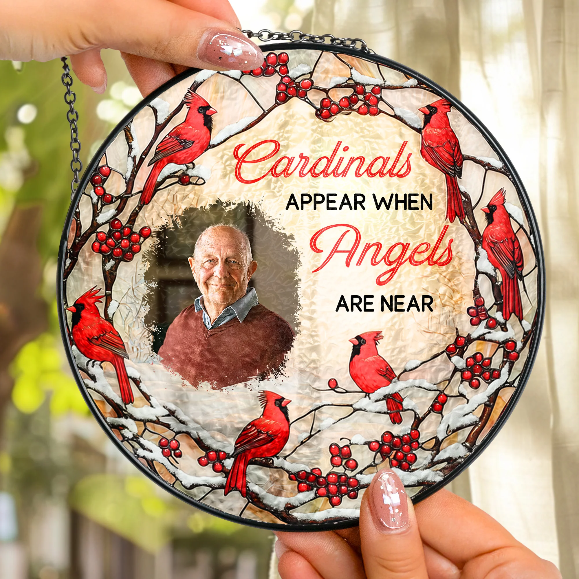 Cardinals Appear When Angels Are Near - Personalized Photo Stained Glass Window Hanging Suncatcher - Image 2