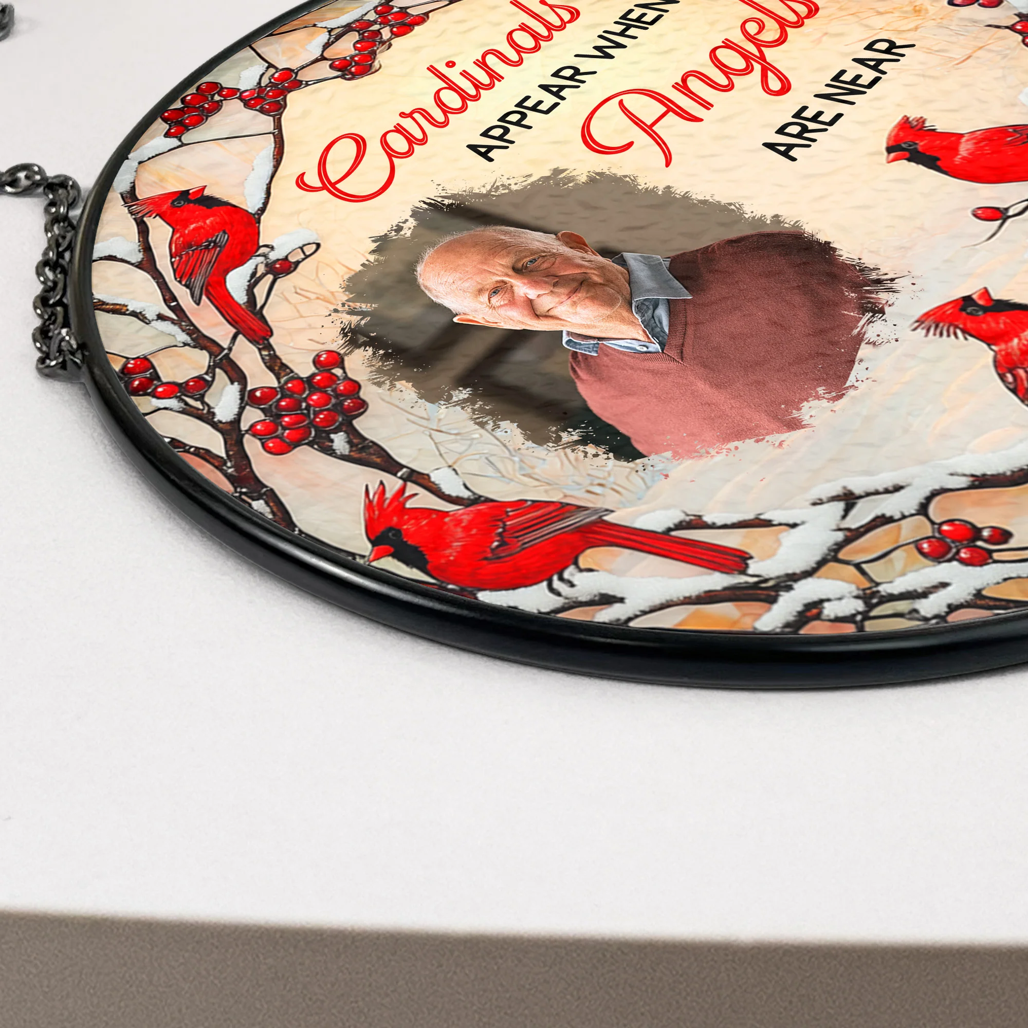 Cardinals Appear When Angels Are Near - Personalized Photo Stained Glass Window Hanging Suncatcher - Image 5