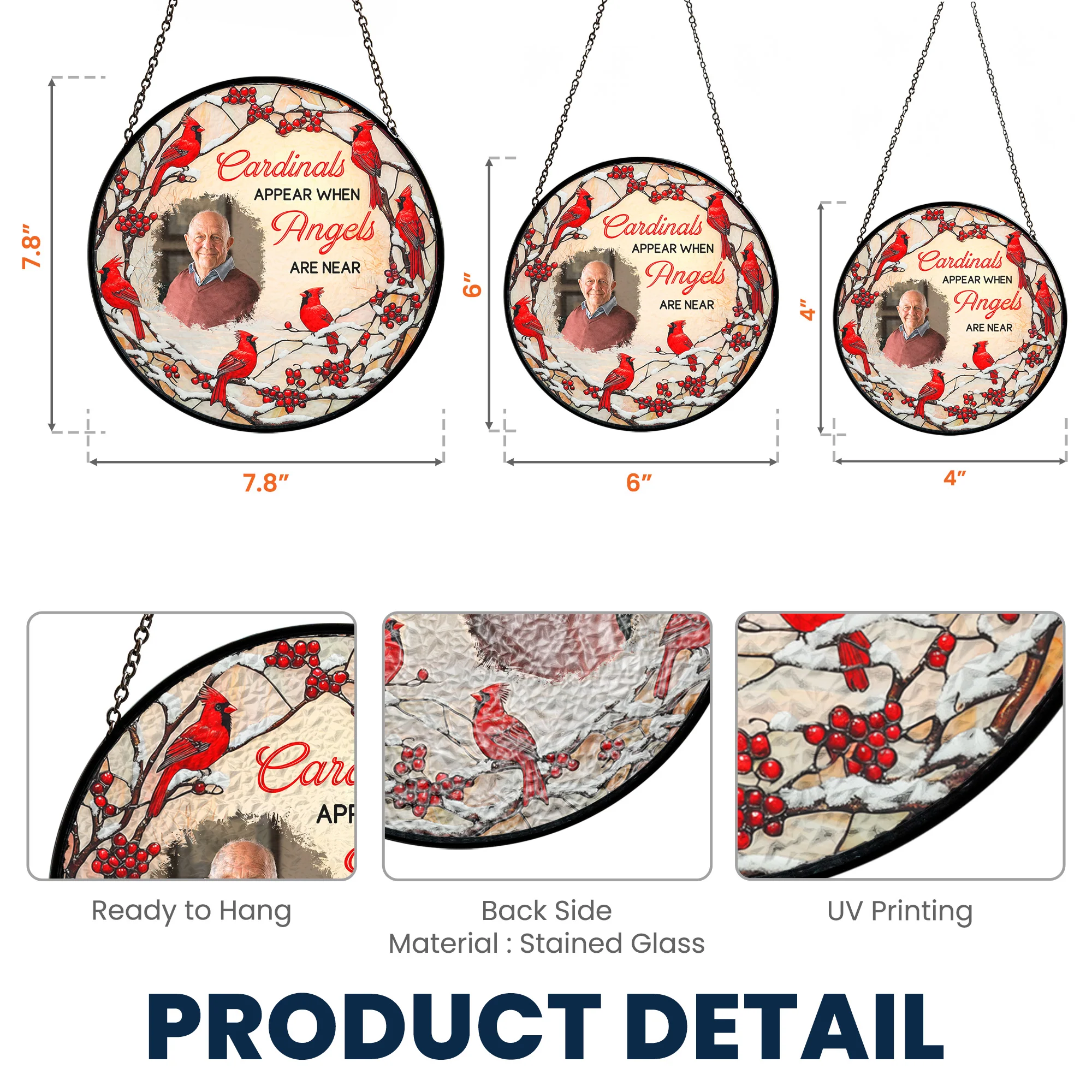 Cardinals Appear When Angels Are Near - Personalized Photo Stained Glass Window Hanging Suncatcher - Image 6