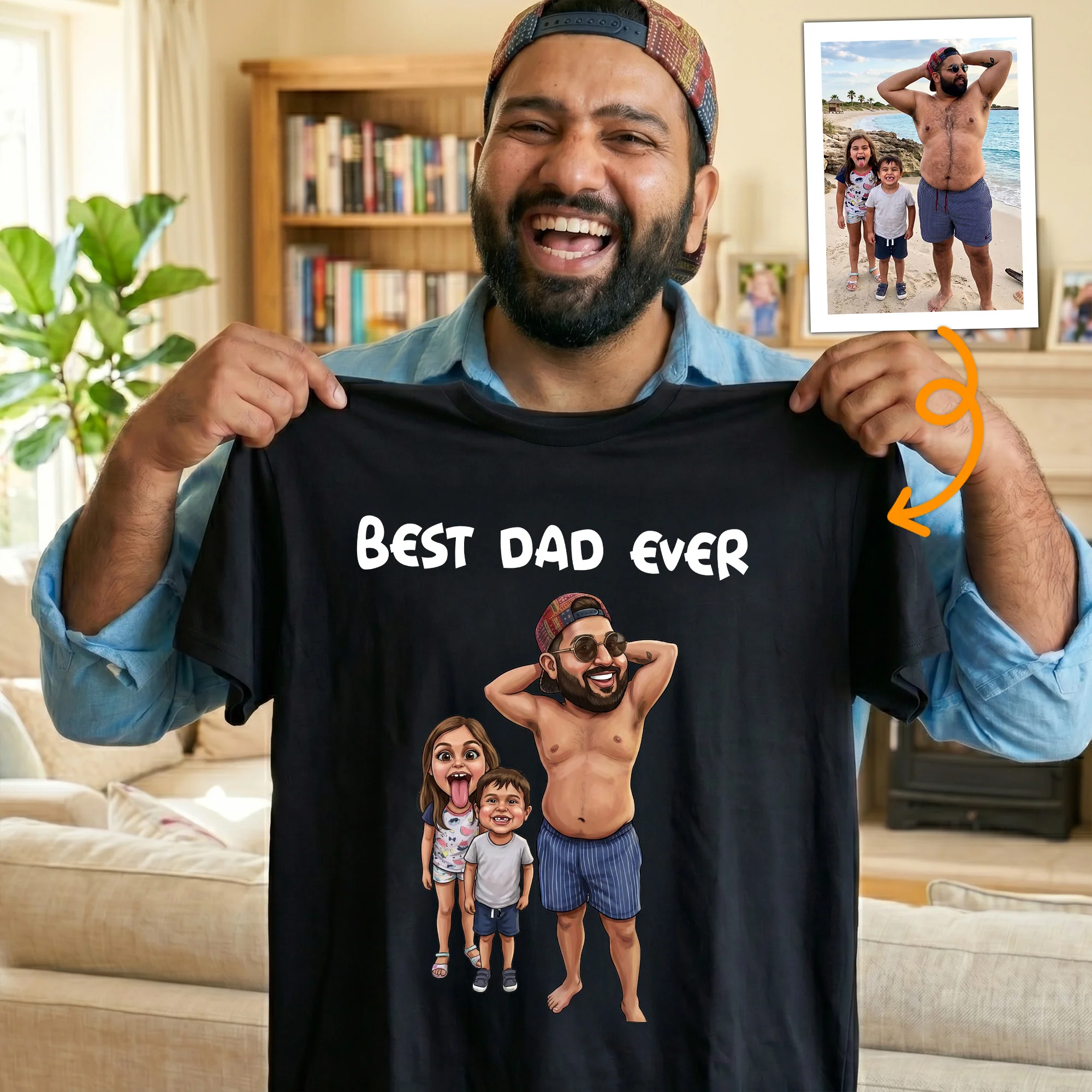 Caricature Funny Shirt For Dad, Family - Custom Cartoon Drawing From Photo - Personalized Shirt
