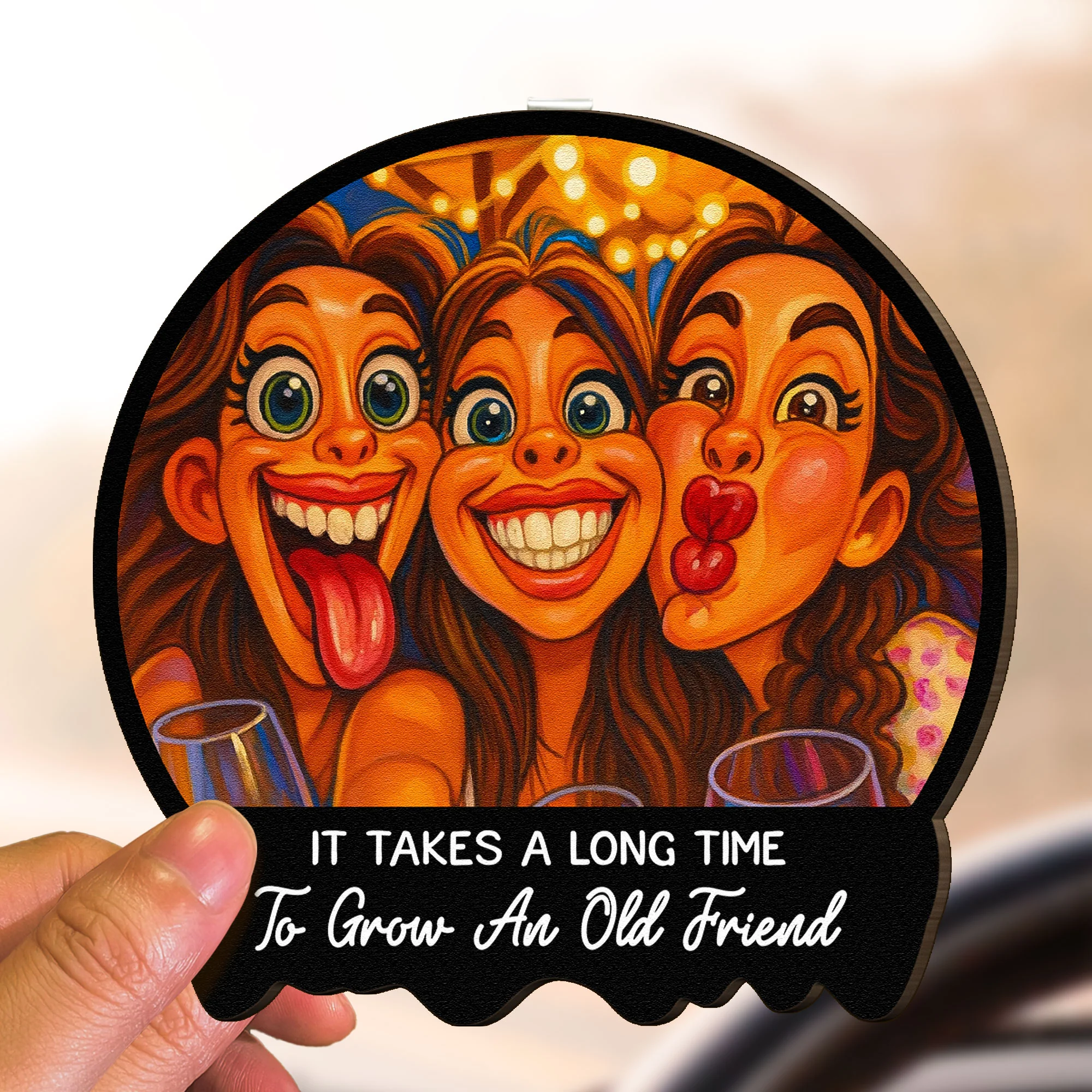 Caricature Wall Art For Friend, Bestie - Cartoon Your Photo - Personalized Wooden Photo Car Visor Clip - Image 4