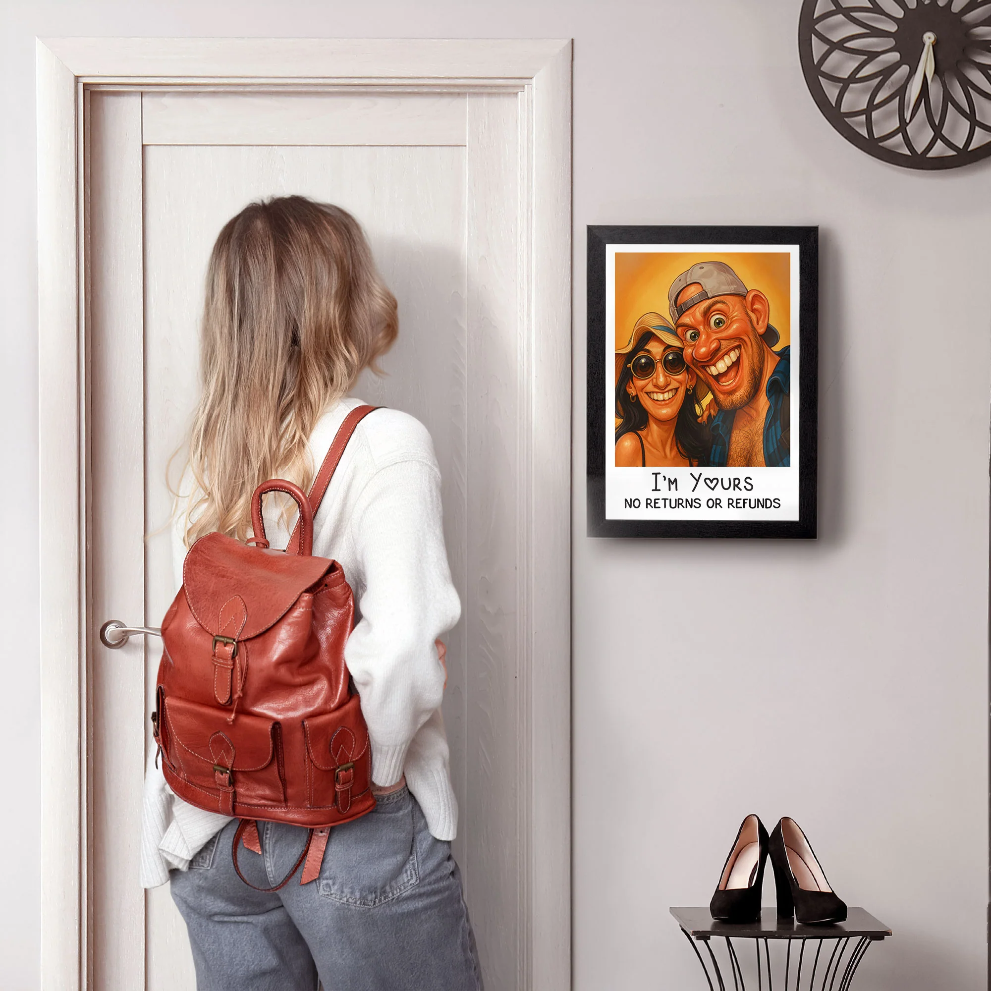 Caricature Wall Art For Funny Couples From Photo - Personalized Hidden Key Holder Photo Frame - Image 5