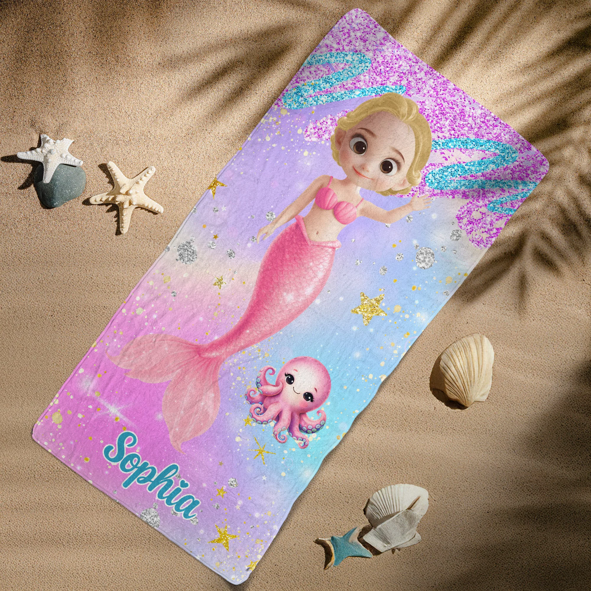 Cartoon Mermaid Princess - Personalized Quick-Dry Beach Towel - Image 6