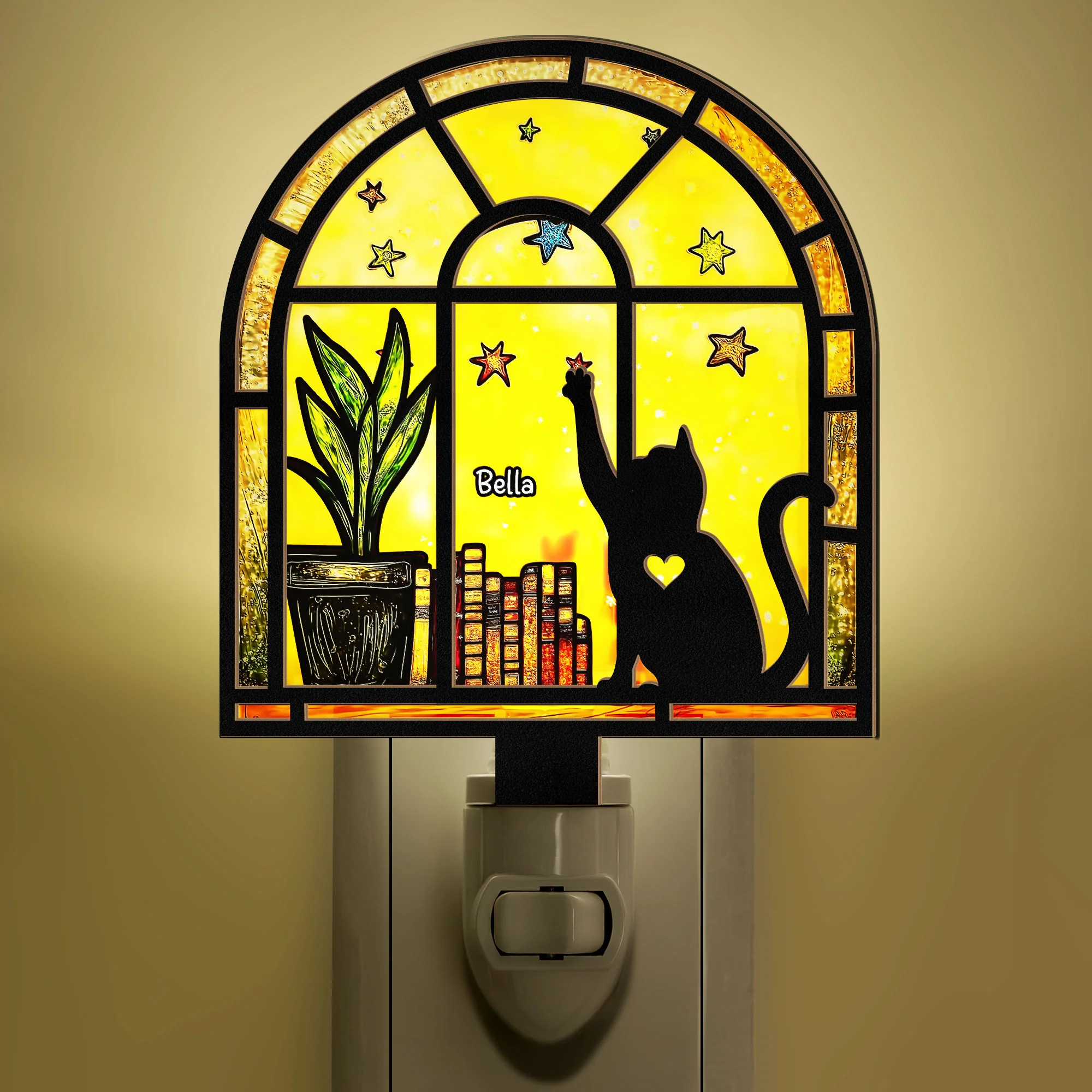 Cat And Books - Personalized Wood And Acrylic Night Light - Image 5
