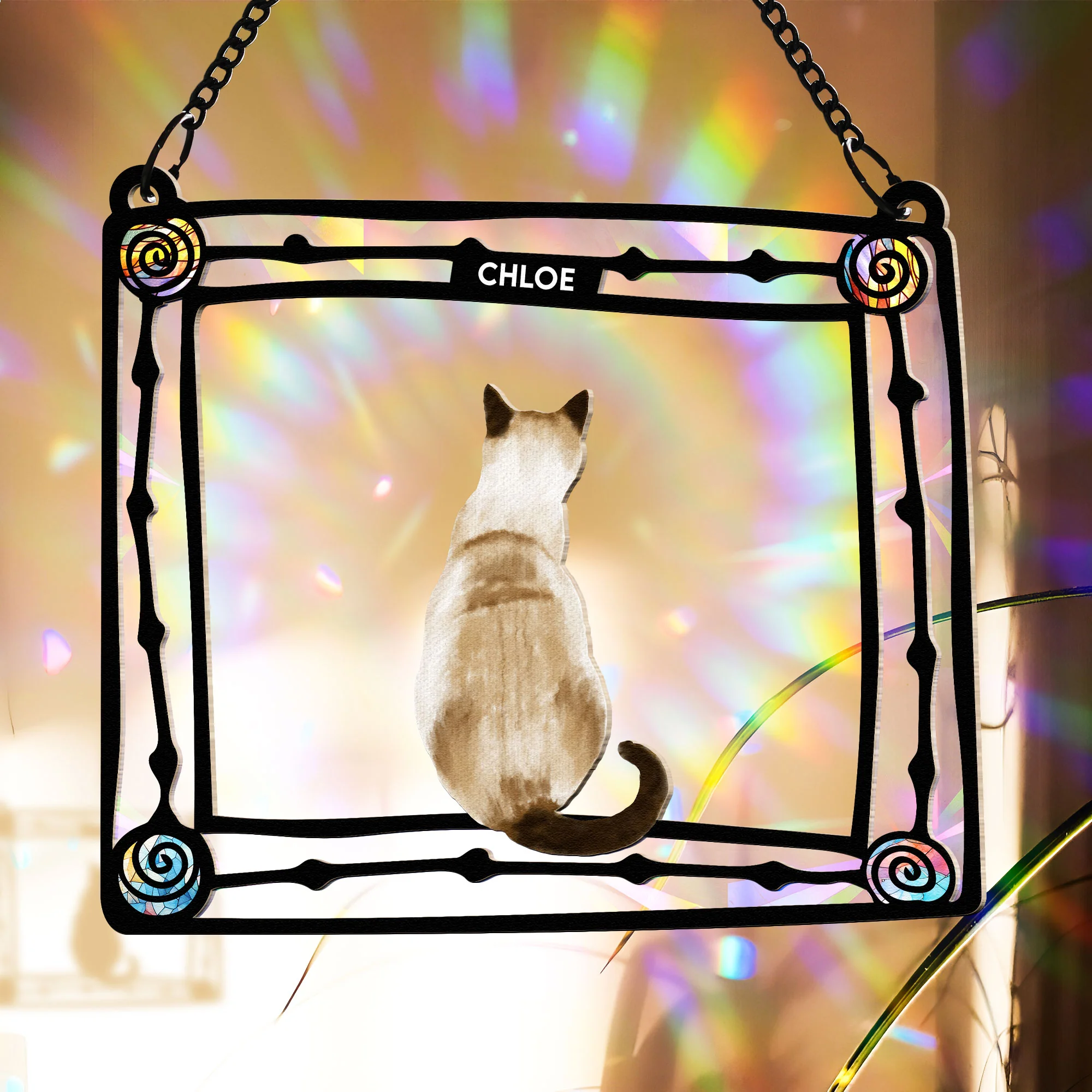 Cat Enjoying The SunLight - Personalized Rainbow Suncatcher - Image 4
