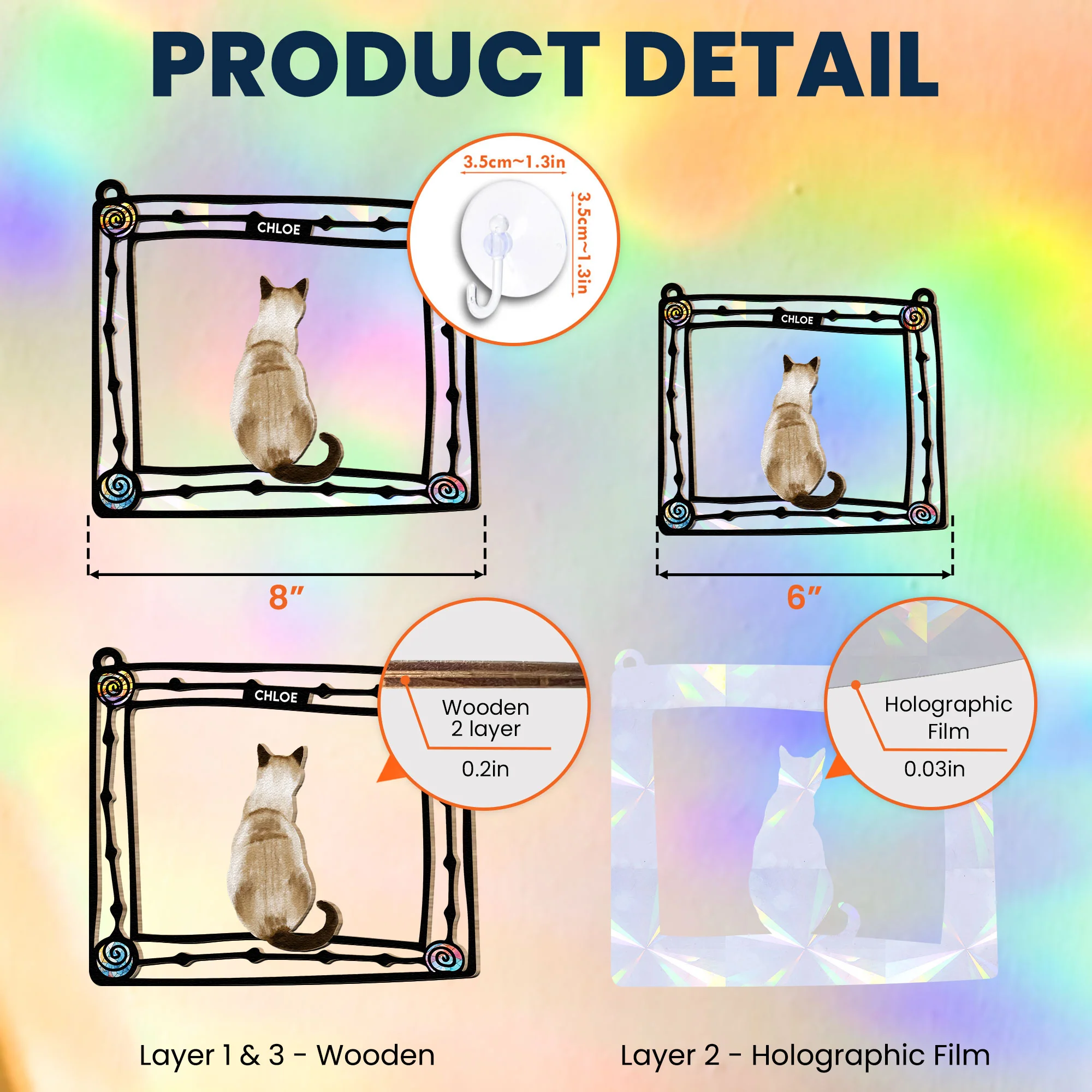 Cat Enjoying The SunLight - Personalized Rainbow Suncatcher - Image 5