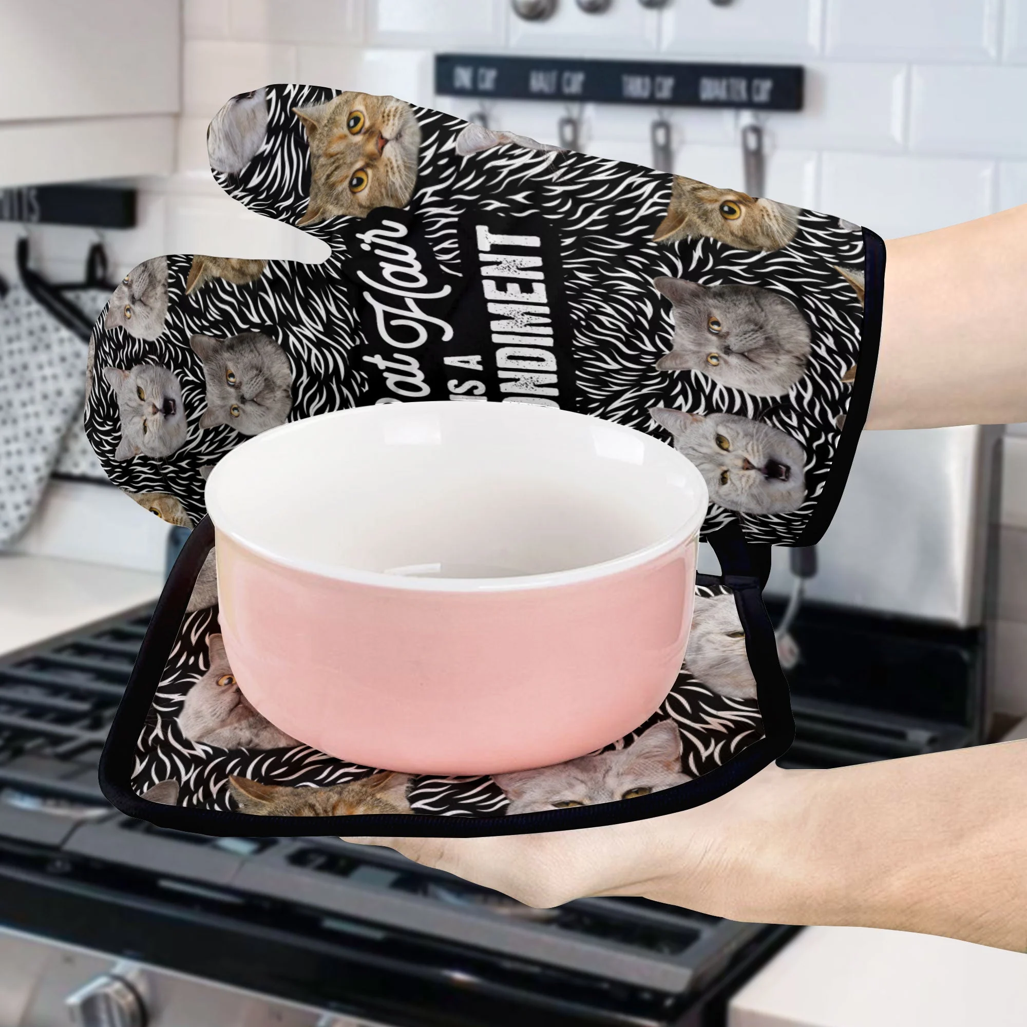 Cat Hair Is A Condiment - Personalized Photo Oven Mitts And Pot Holder - Image 4