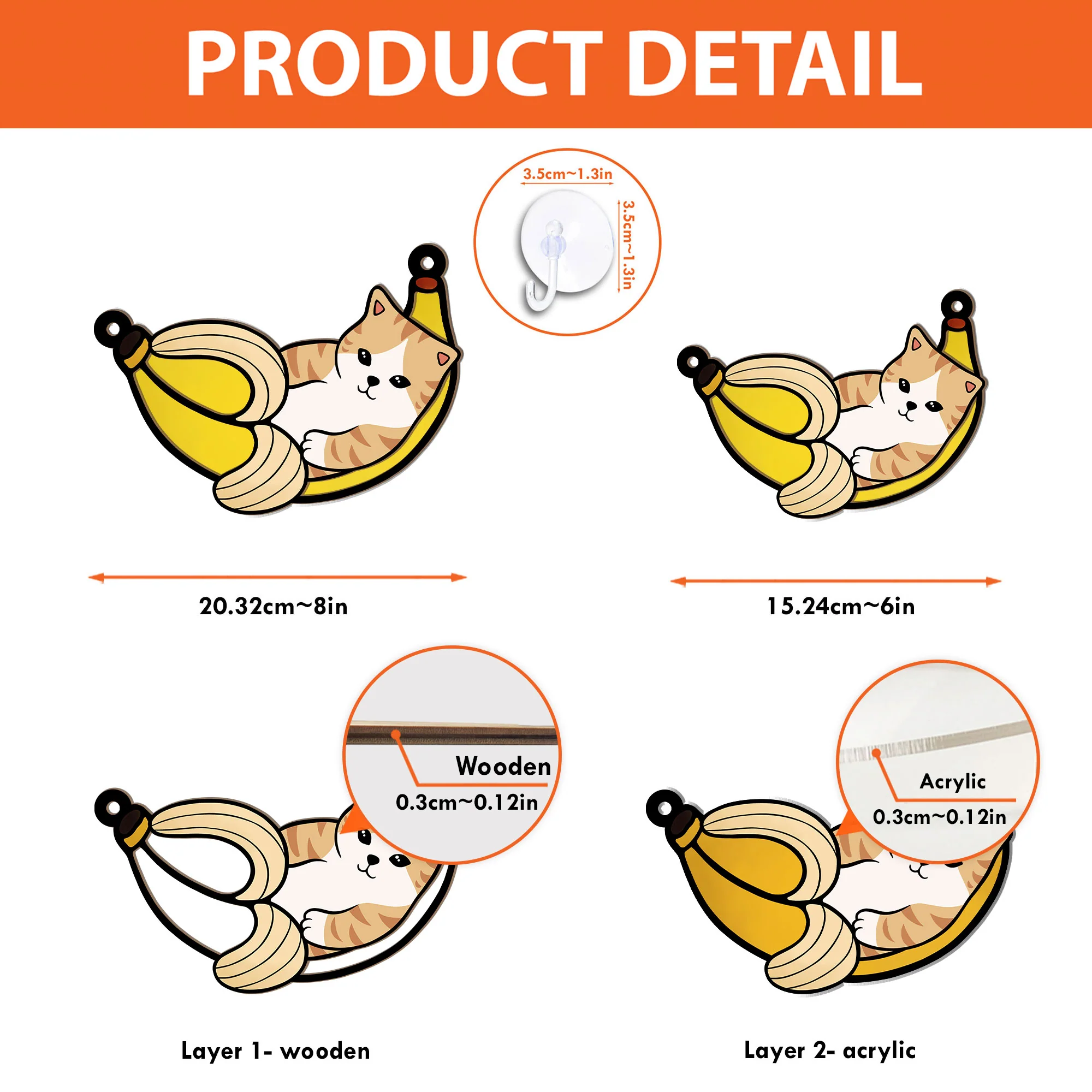 Cat In Banana - Personalized Window Hanging Suncatcher Ornament - Image 7