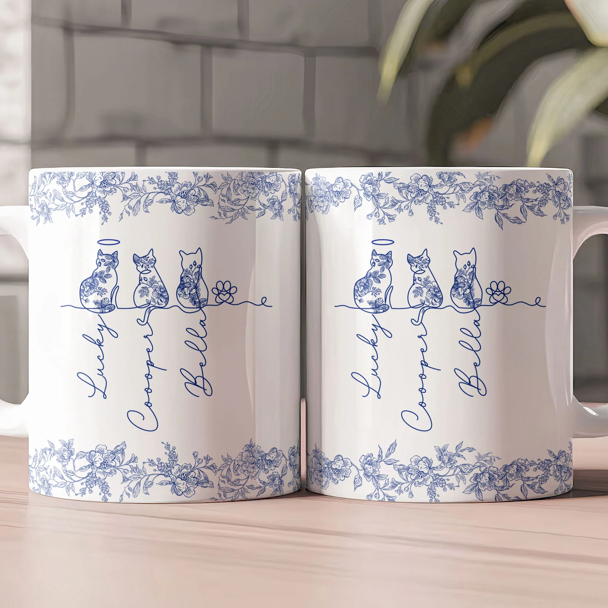 Cat Line Art Toile De Jouy Style Gift For Cat Lovers - Personalized Mug - Image 2