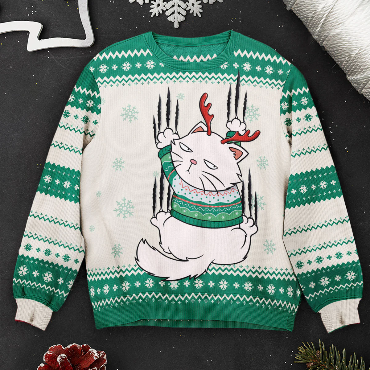 Cat Lovers Meowy Christmas - Personalized Ugly Sweater - Image 3