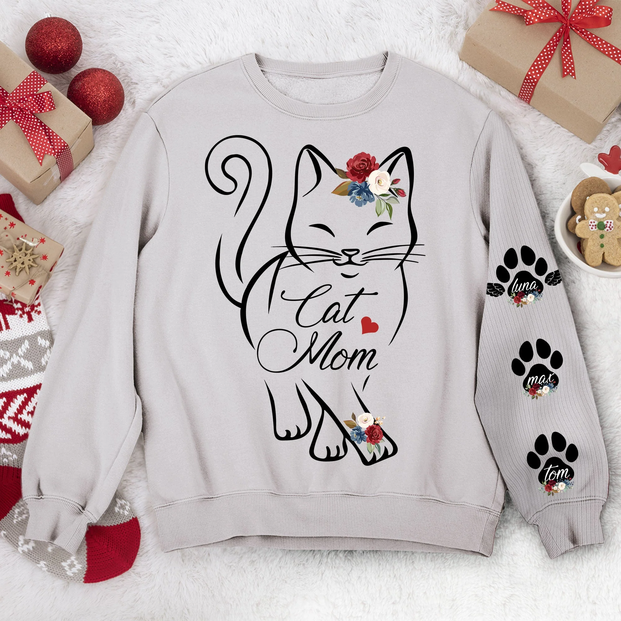 Cat Mom Custom Pawprints On Sleeve - Personalized Sweatshirt - Image 2