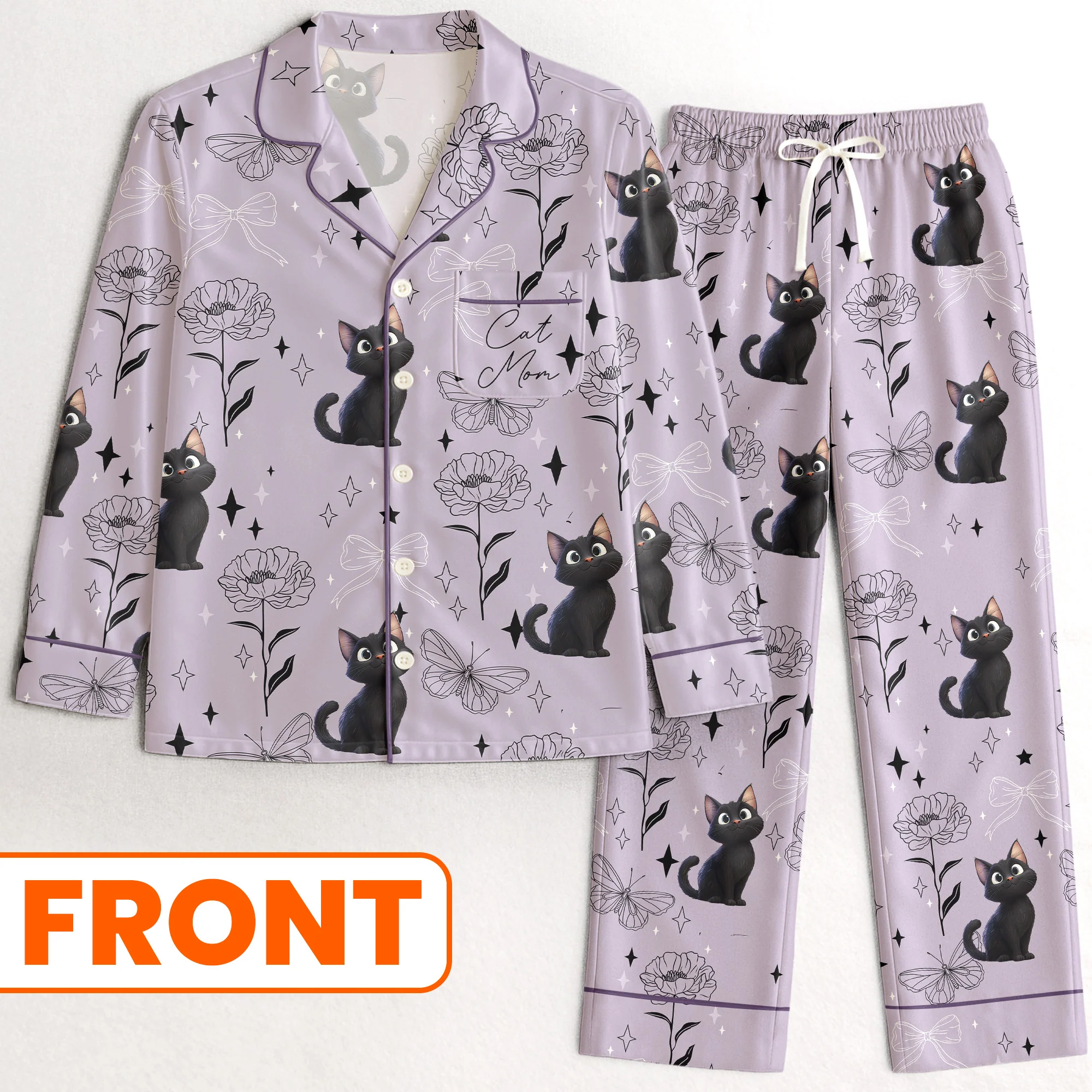 Cat Mom, Dog Mom - Personalized Satin Pajama Set - Image 2