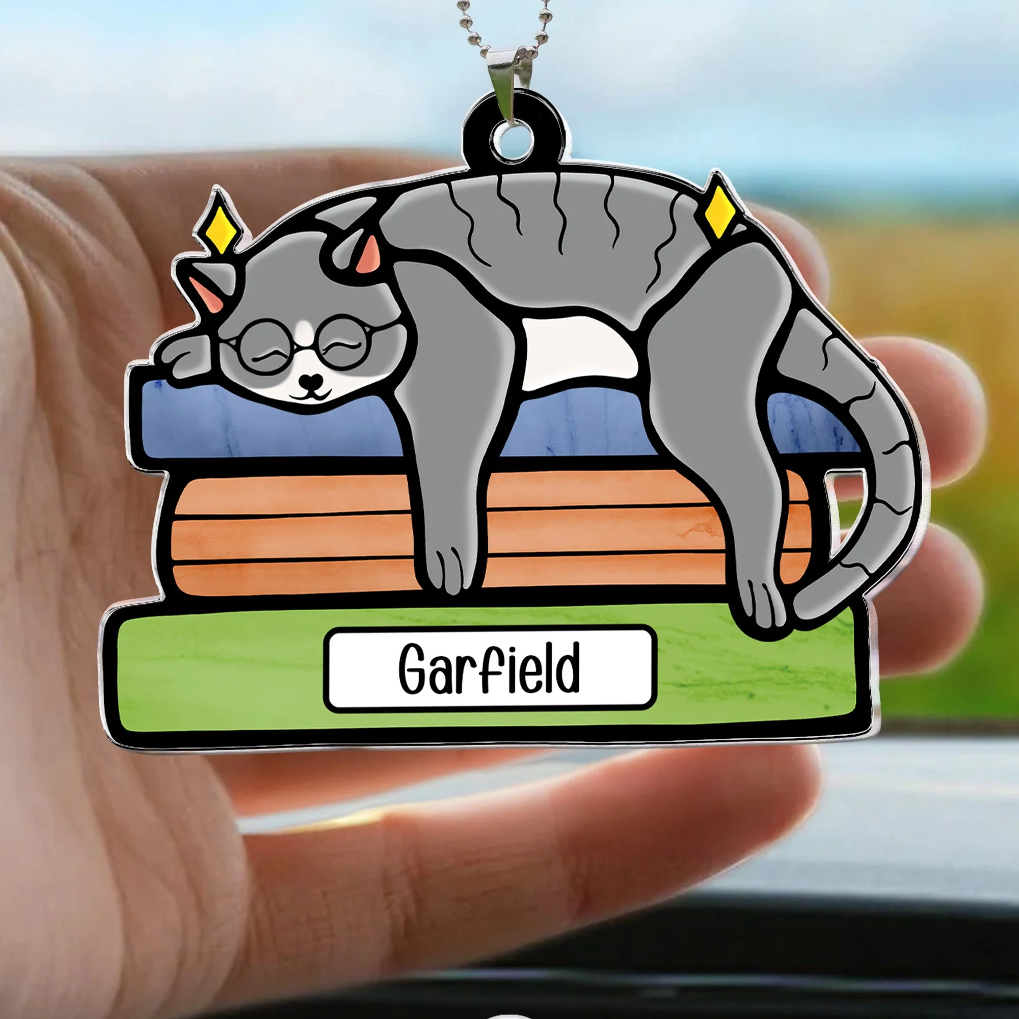 Cat On The Books - Personalized Rear View Mirror Accessory - Image 3