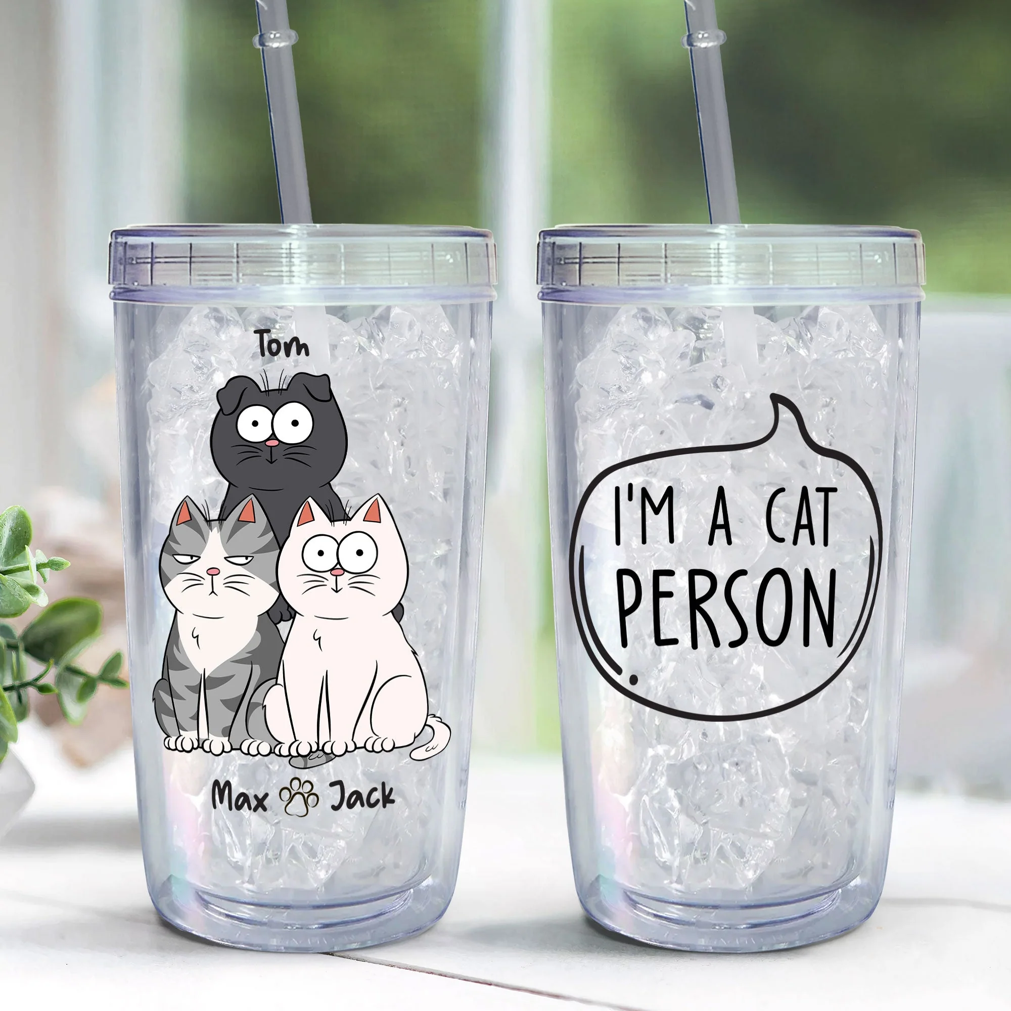 Cat Person - Personalized Acrylic Tumbler With Straw - Image 3