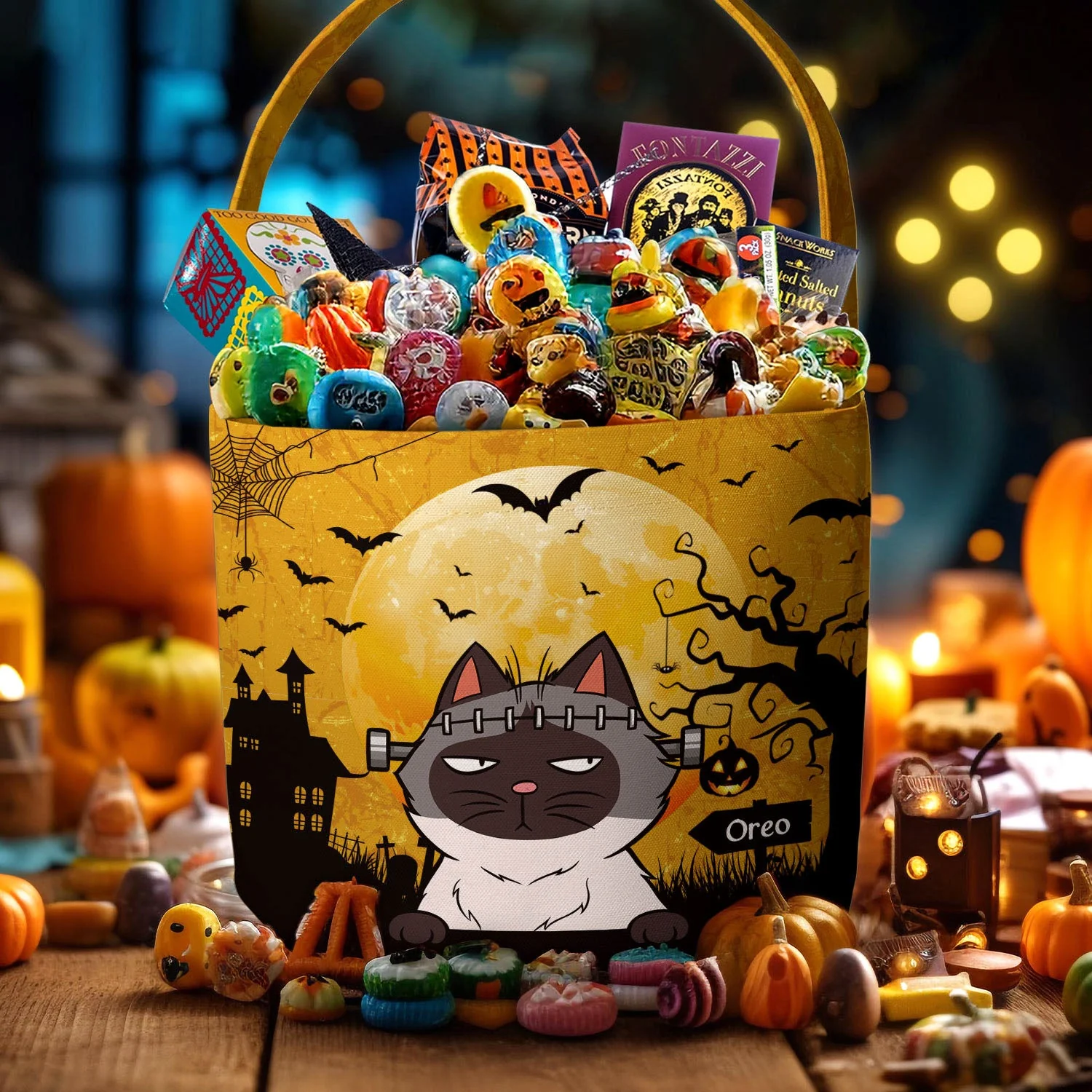 Cat Pumpkin Halloween Trick Or Treat Bag - Personalized Halloween Spooky Basket - Image 4