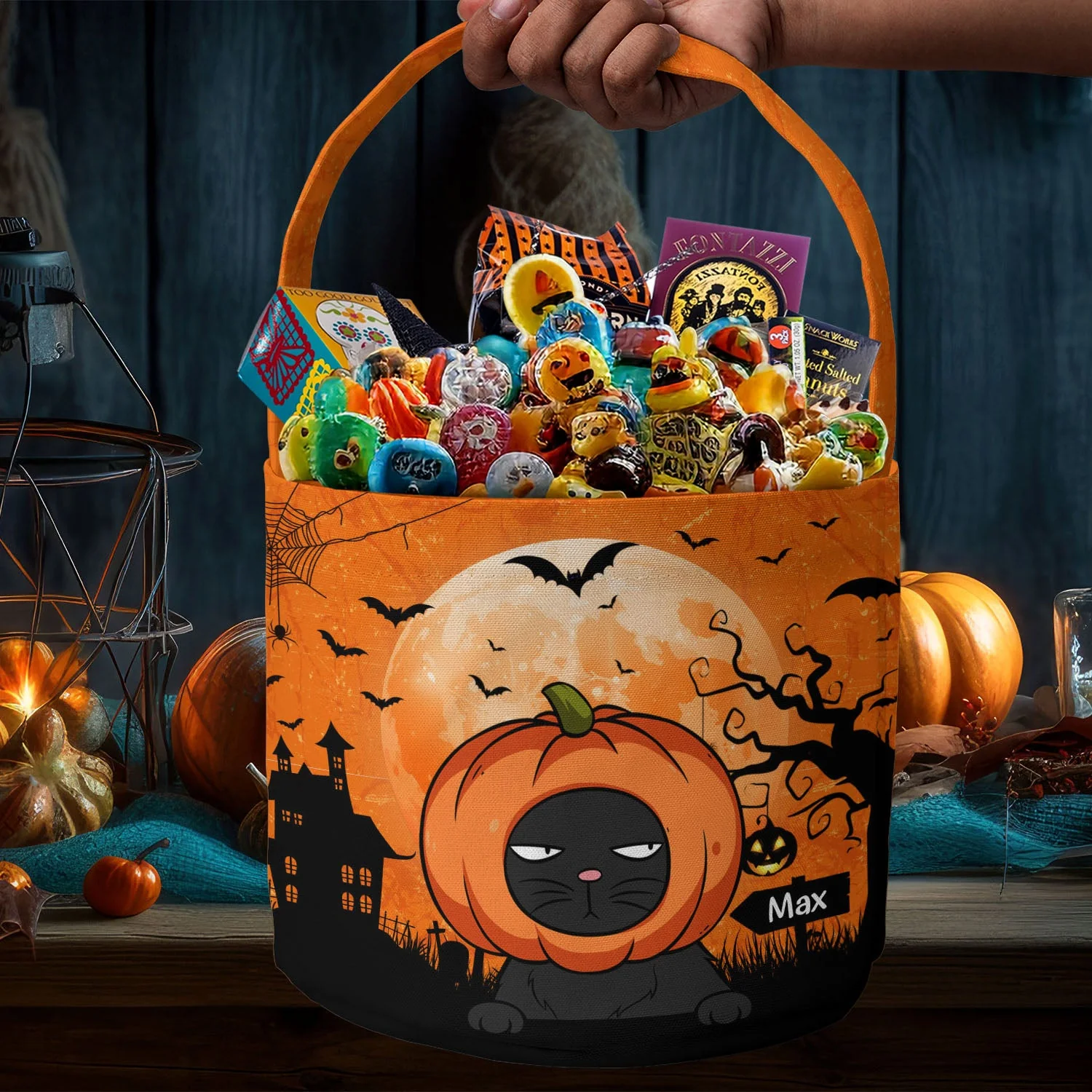 Cat Pumpkin Halloween Trick Or Treat Bag - Personalized Halloween Spooky Basket - Image 6