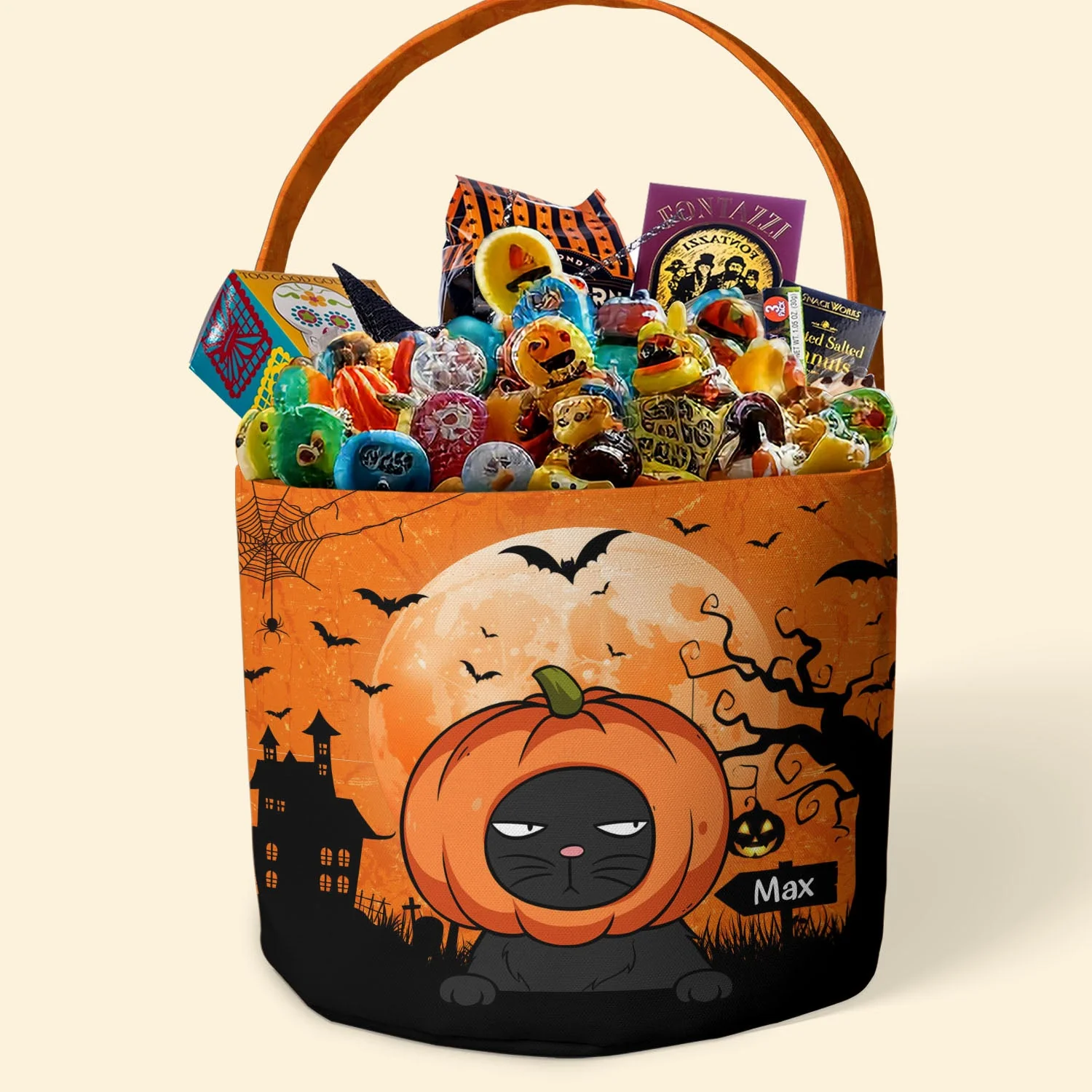 Cat Pumpkin Halloween Trick Or Treat Bag - Personalized Halloween Spooky Basket - Image 7