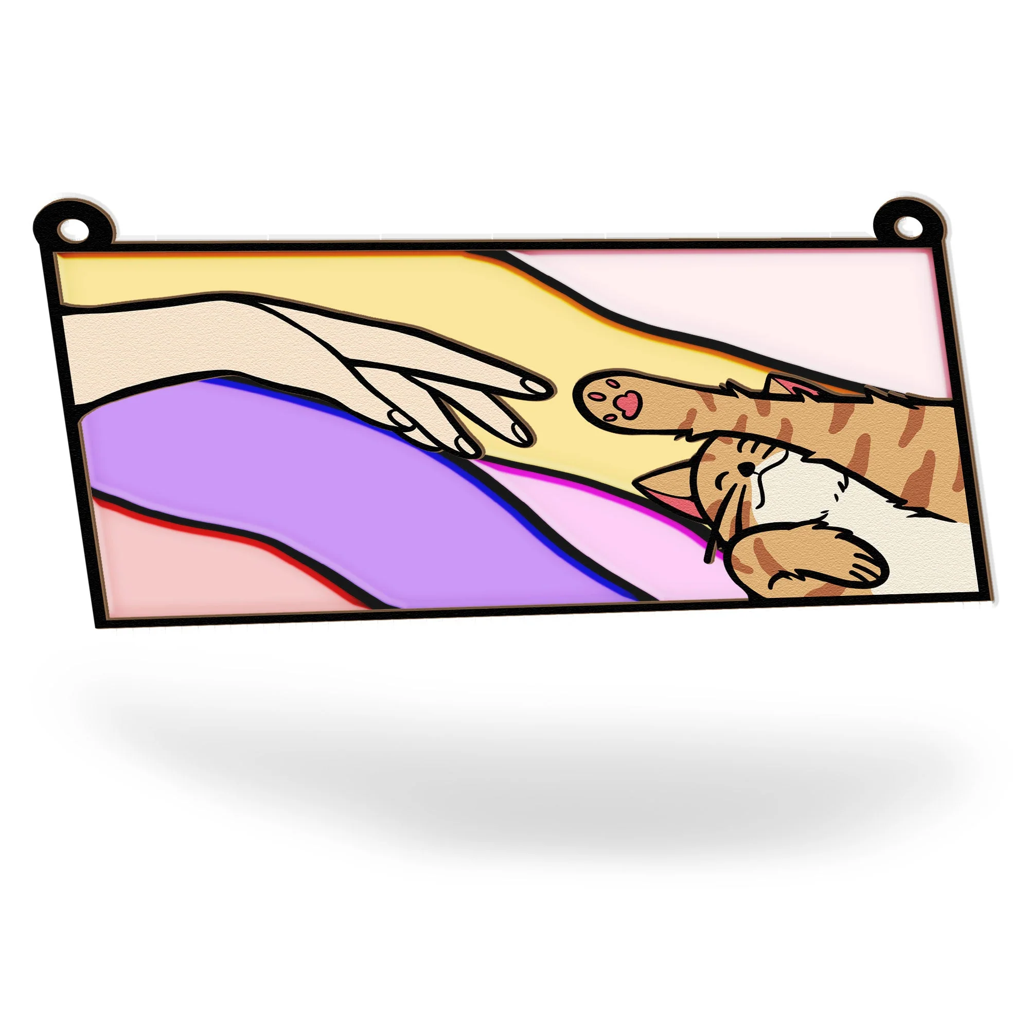 Cat Reaching For Hand - Personalized Window Hanging Suncatcher Ornament - Image 4