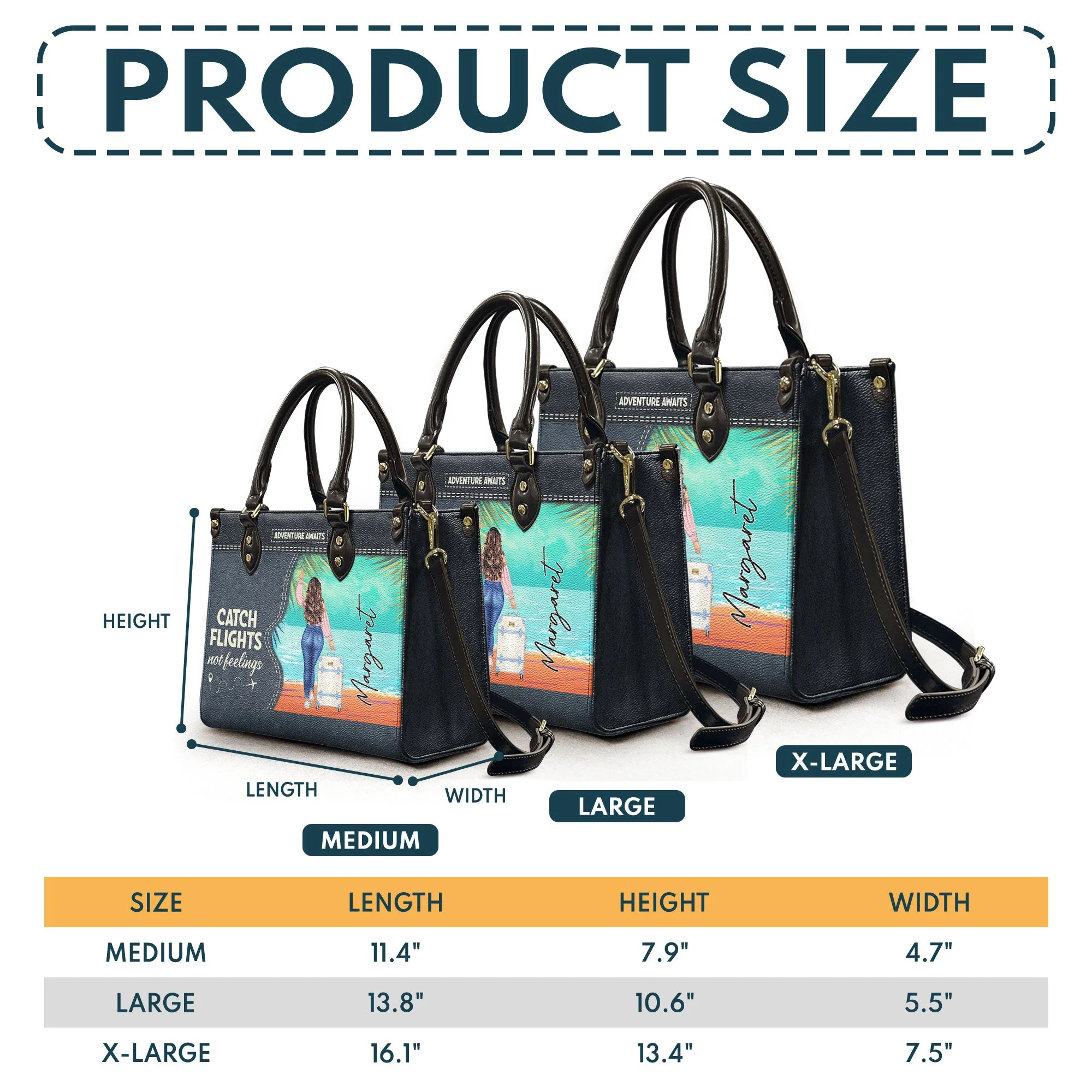 Catch Flights Not Feelings - Personalized Leather Bag - Image 5