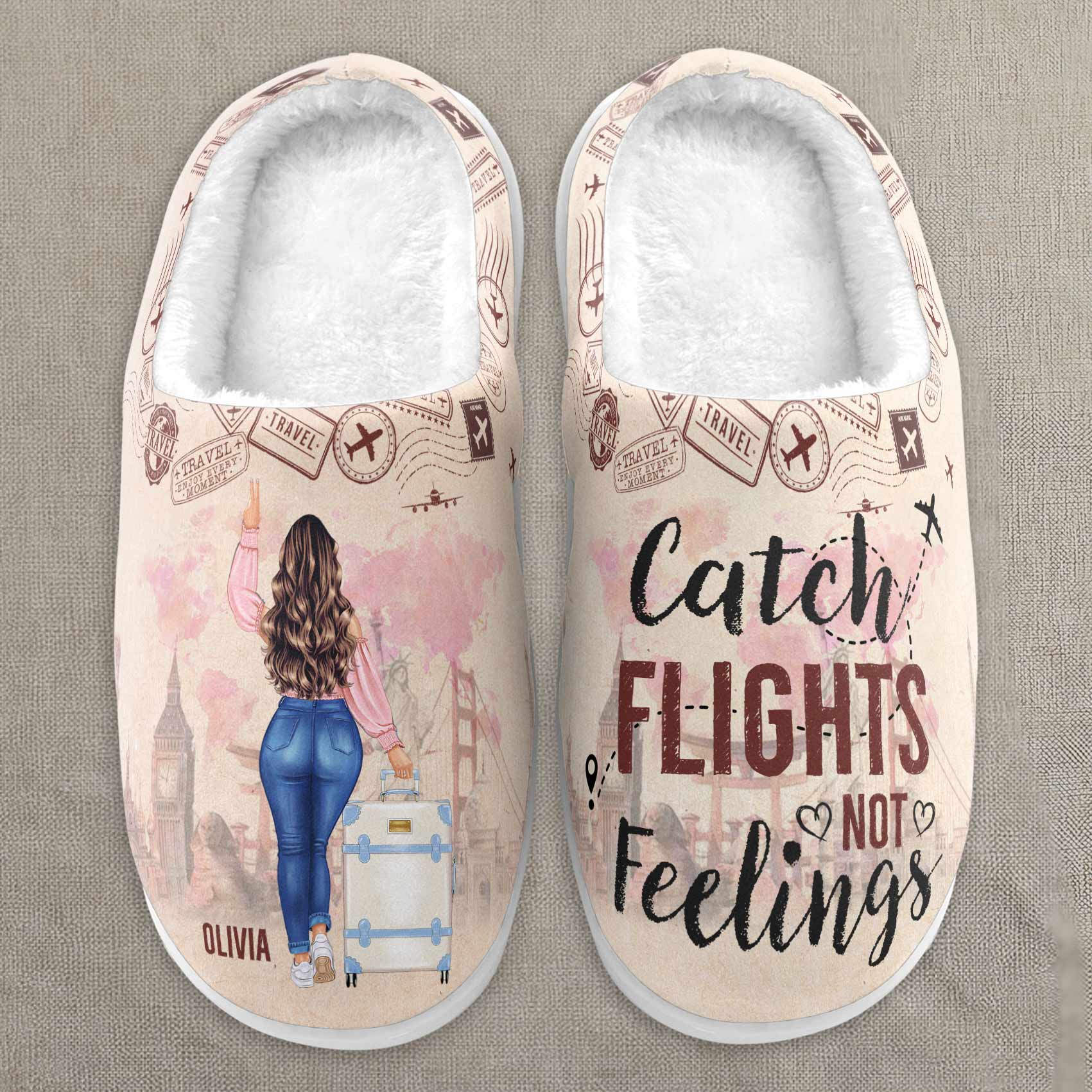 Catch Flights Not Feelings - Personalized Slippers - Image 5