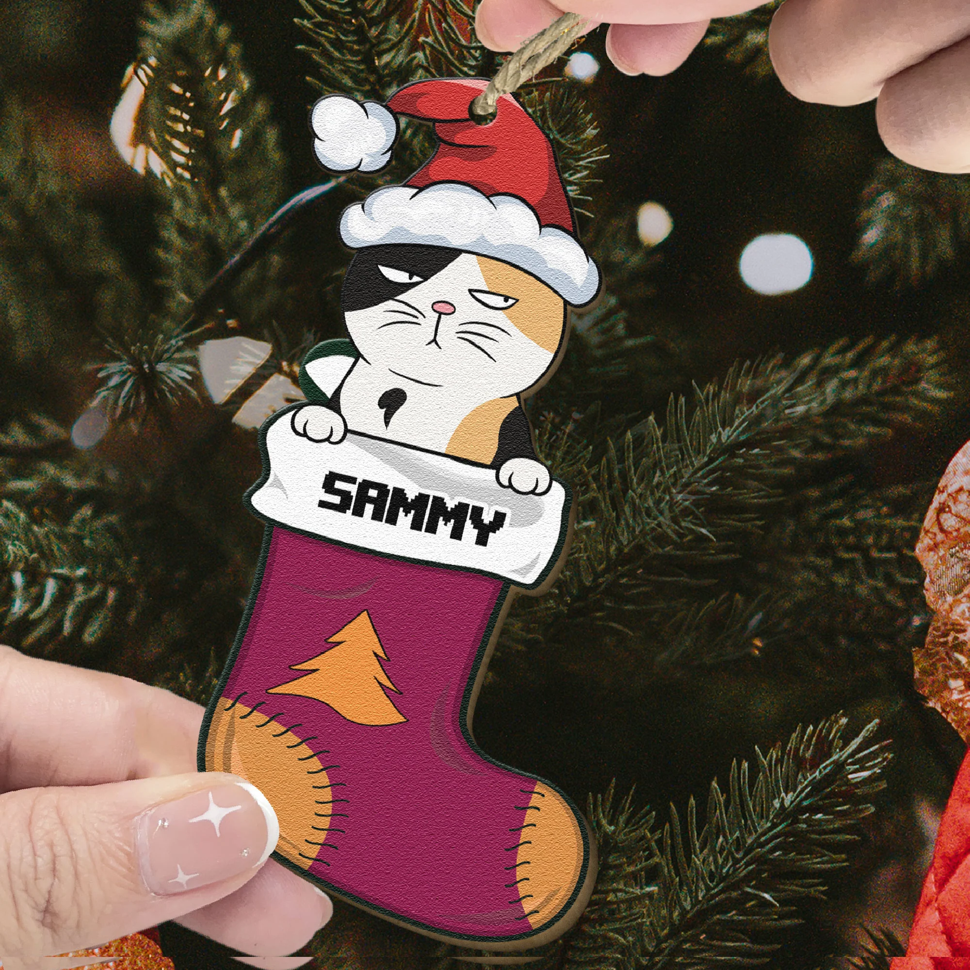 Cats In Stoking - Personalized Wooden Ornament - Image 2