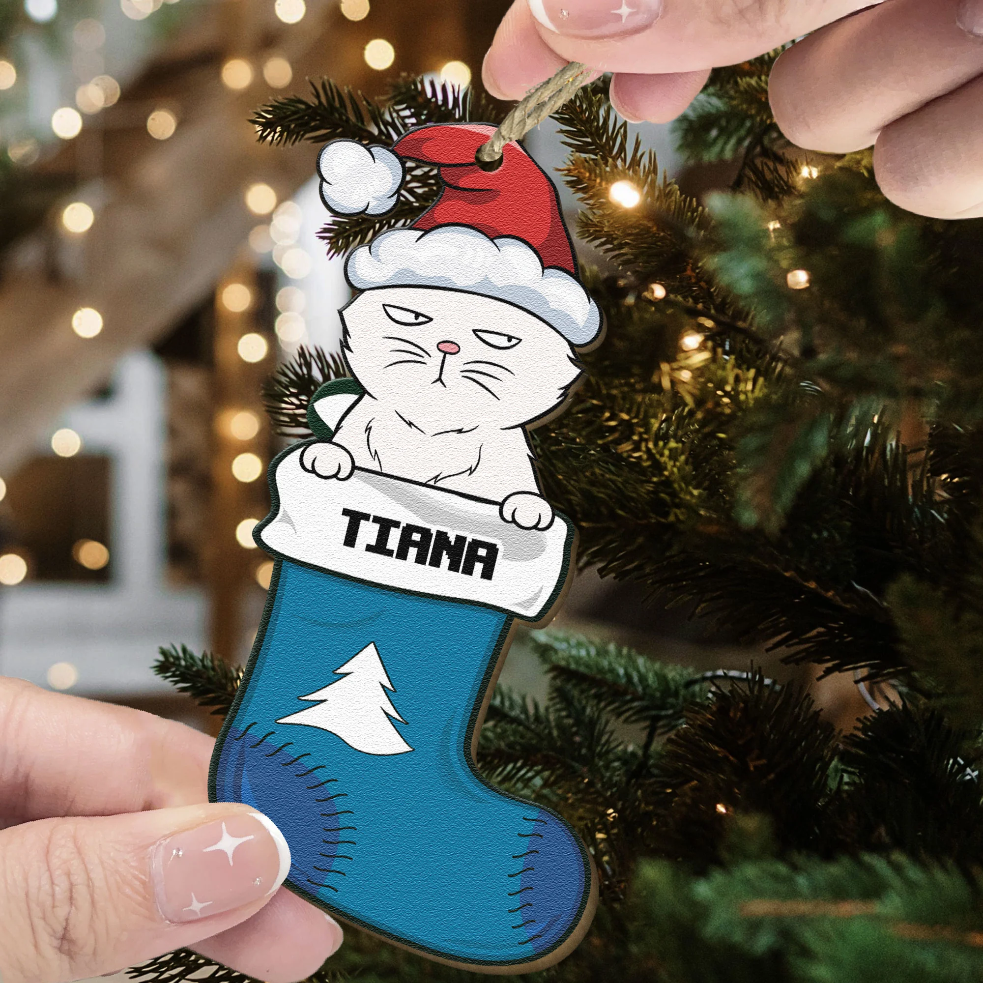 Cats In Stoking - Personalized Wooden Ornament - Image 3