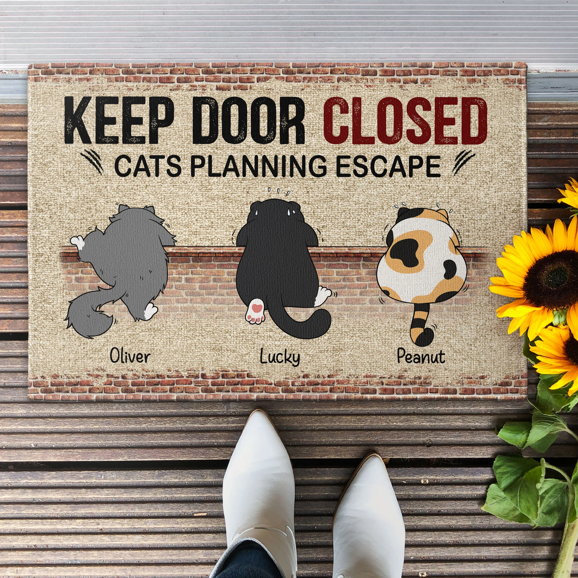 Cats Planning Escape - Personalized Doormat - Image 2