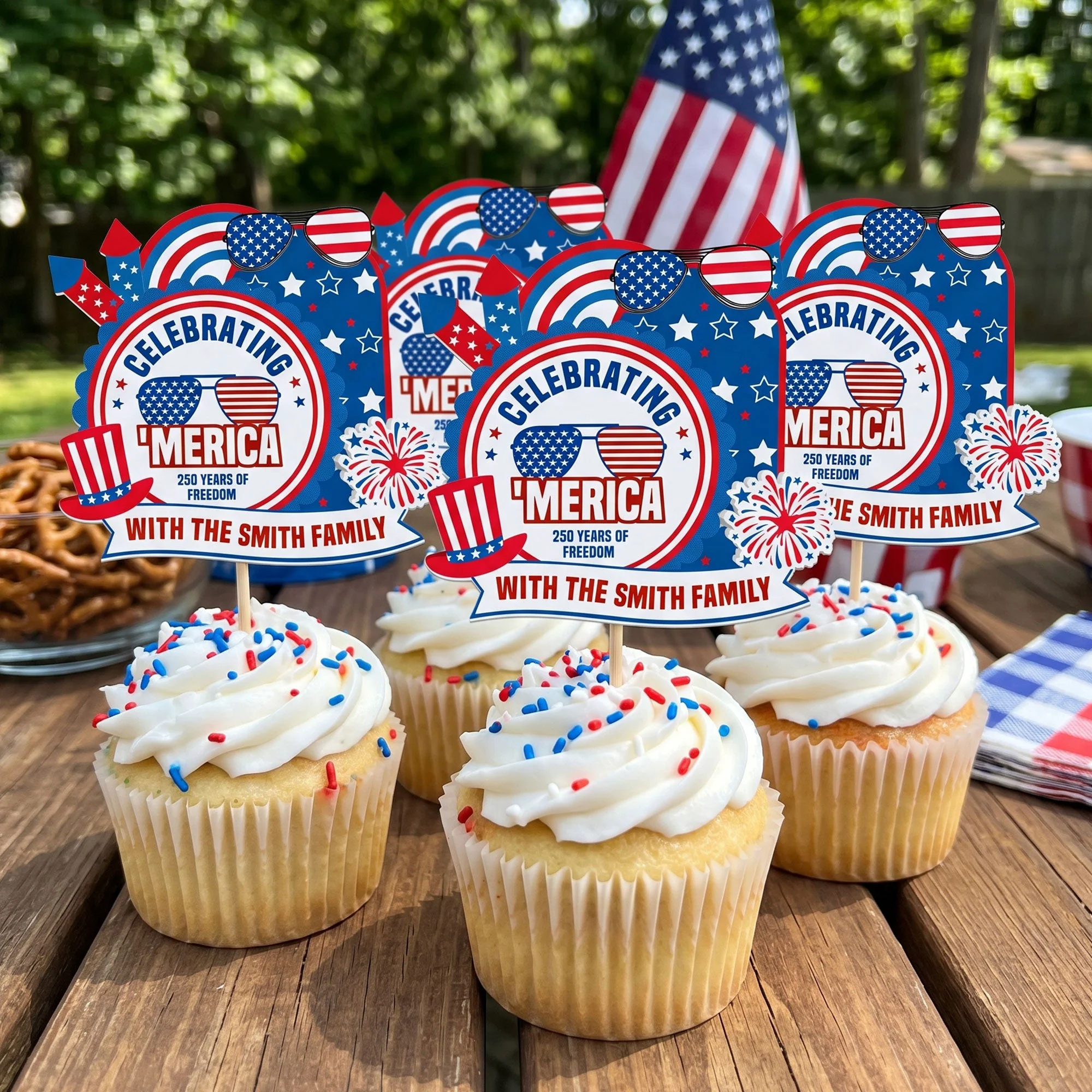 Celebrating 'Merica Est. 1776 - Personalized Cupcake Toppers