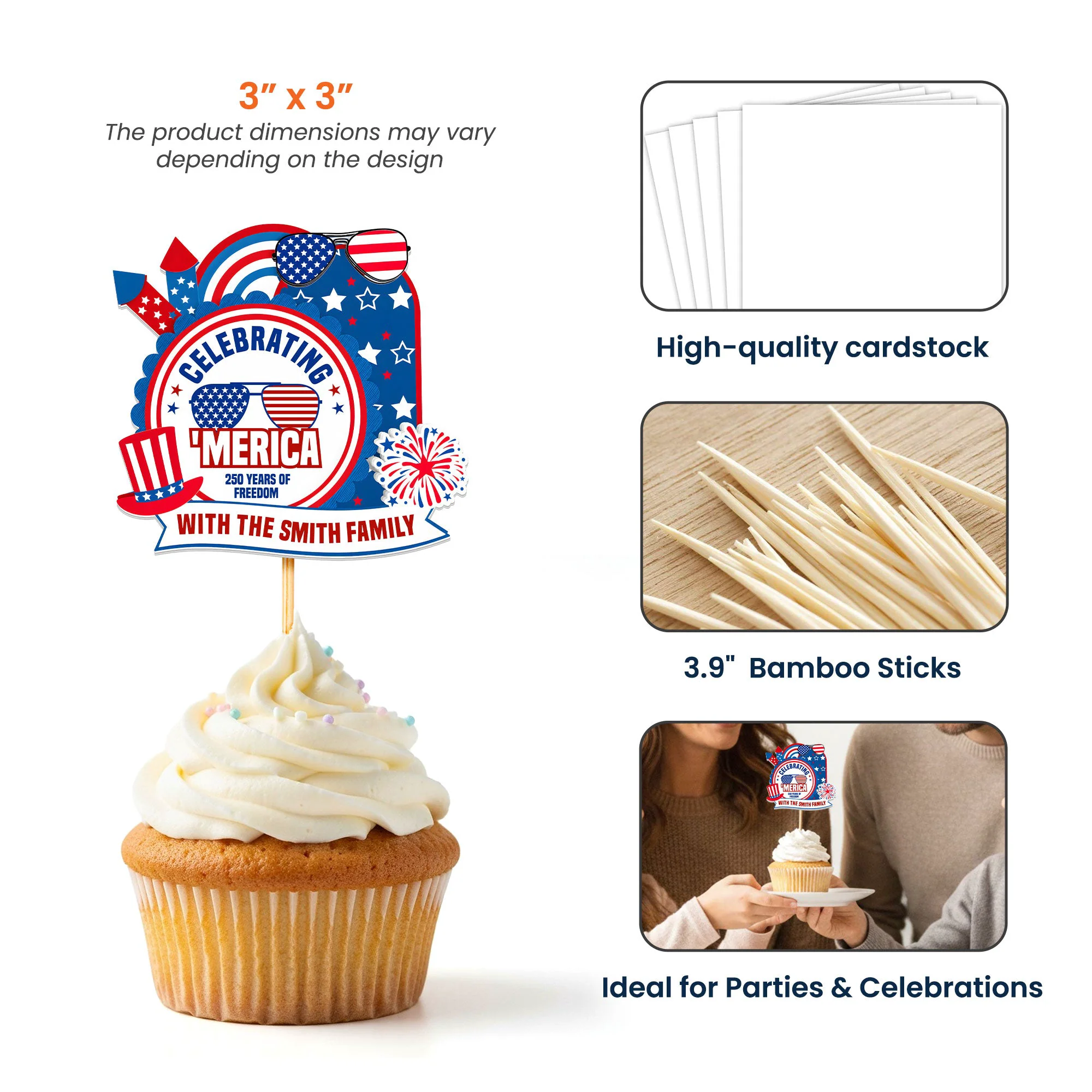 Celebrating 'Merica Est. 1776 - Personalized Cupcake Toppers - Image 4