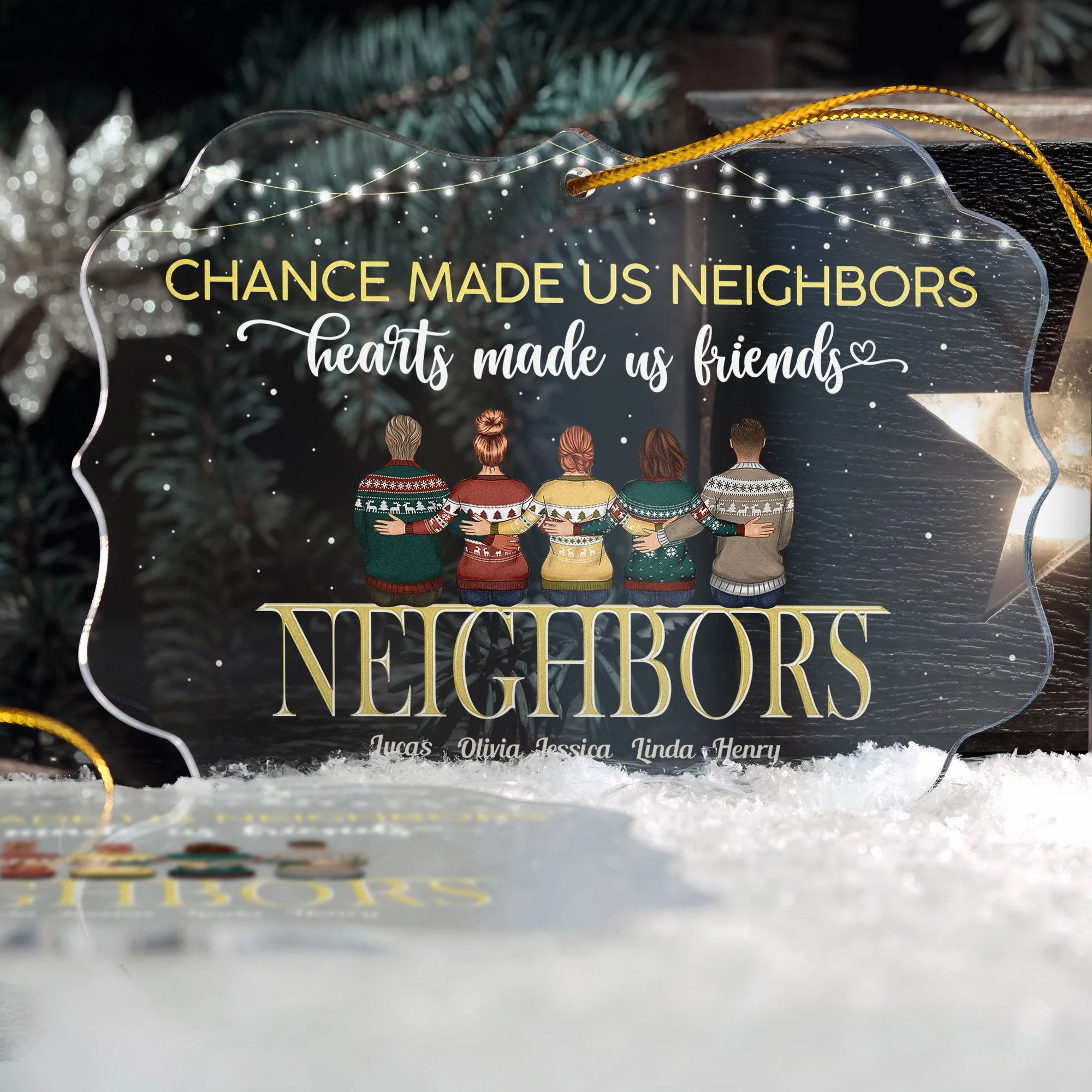 Chance Made Us Neighbors Hearts Made Us Friends - Personalized Acrylic Ornament - Christmas Gift For Neighbors, Neighbours, Friends - Image 3