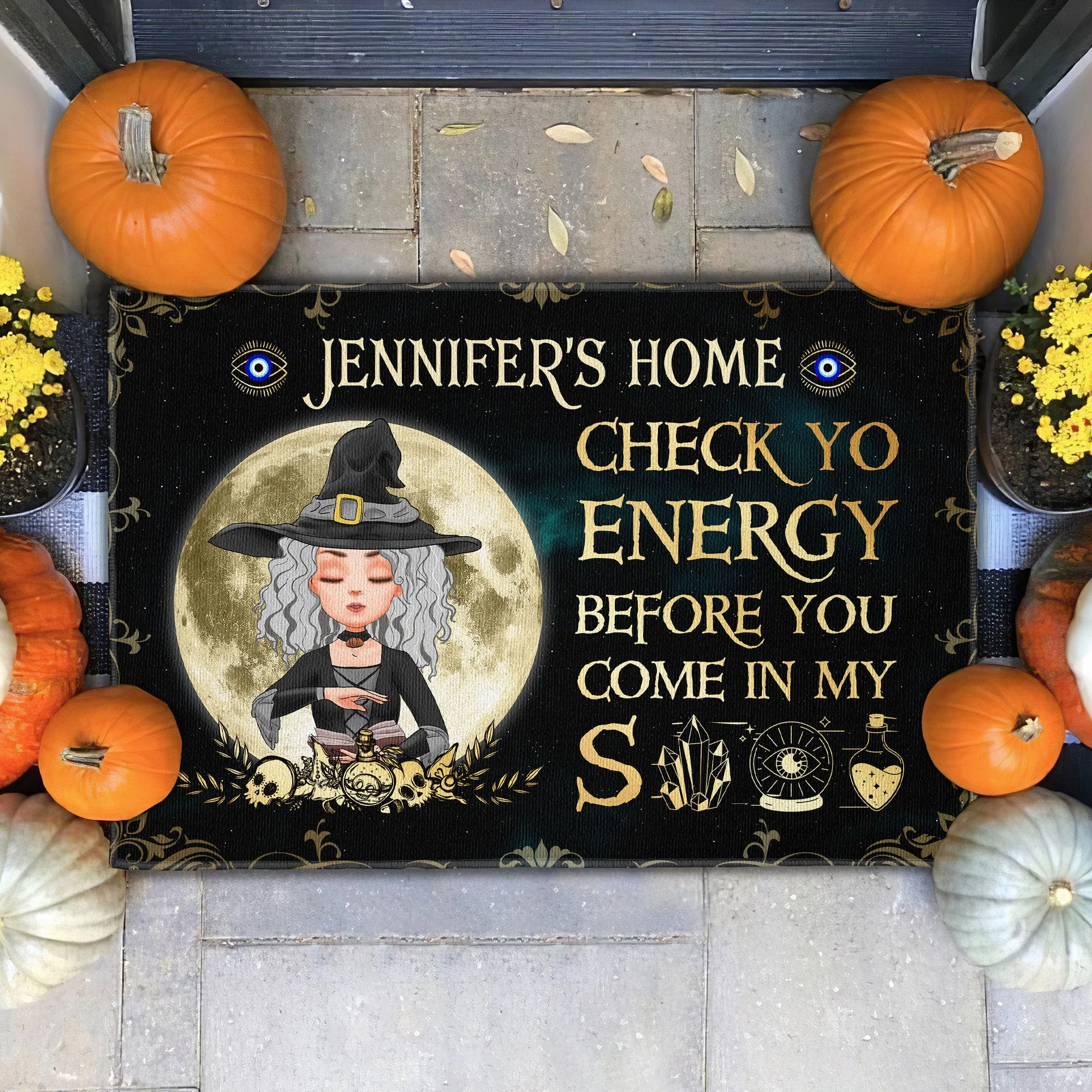 Check Yo Energy Before You Come In My Shit - Personalized Doormat - Halloween, Home Protection Gift For Witch, Woman, Girl - Image 2