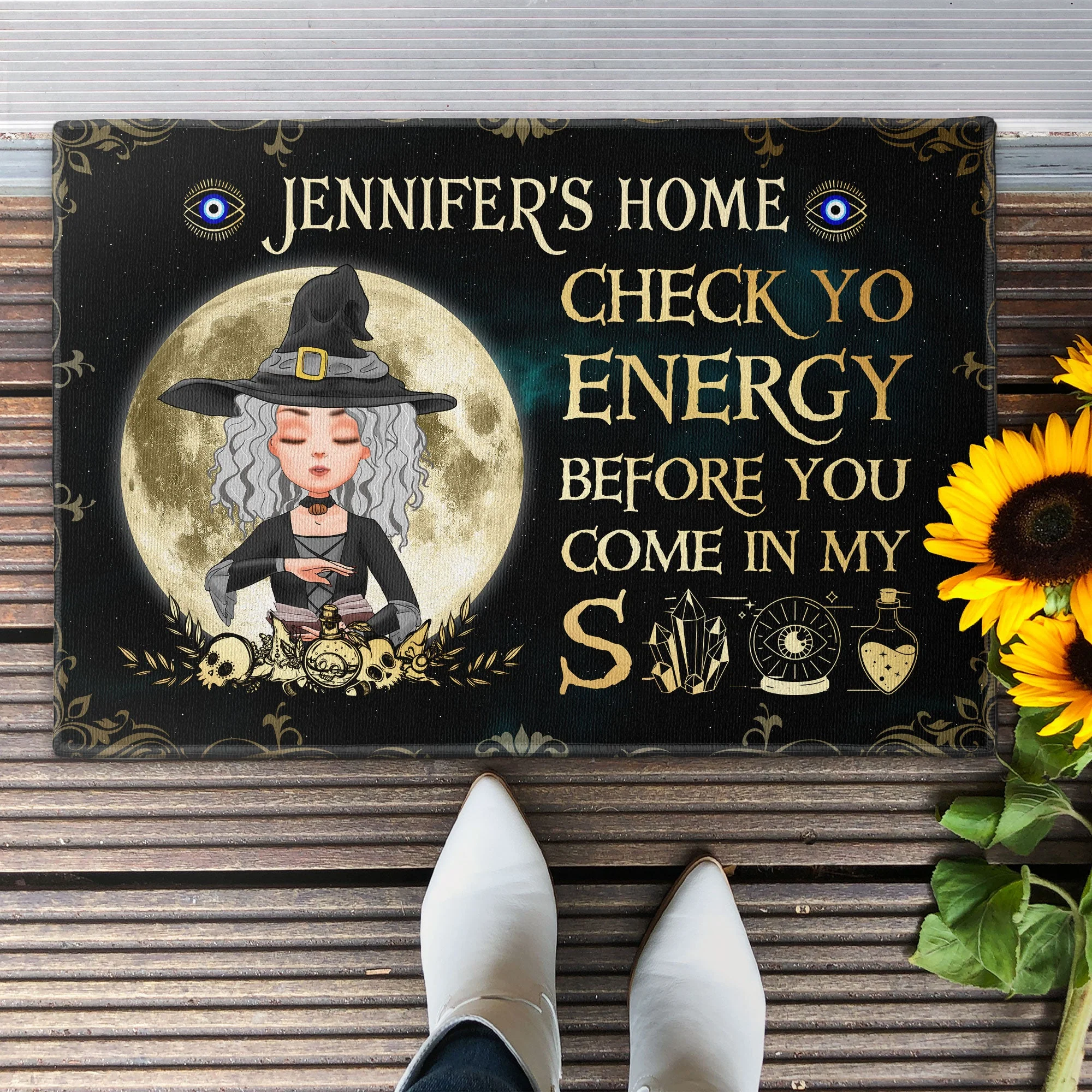 Check Yo Energy Before You Come In My Shit - Personalized Doormat - Halloween, Home Protection Gift For Witch, Woman, Girl - Image 3