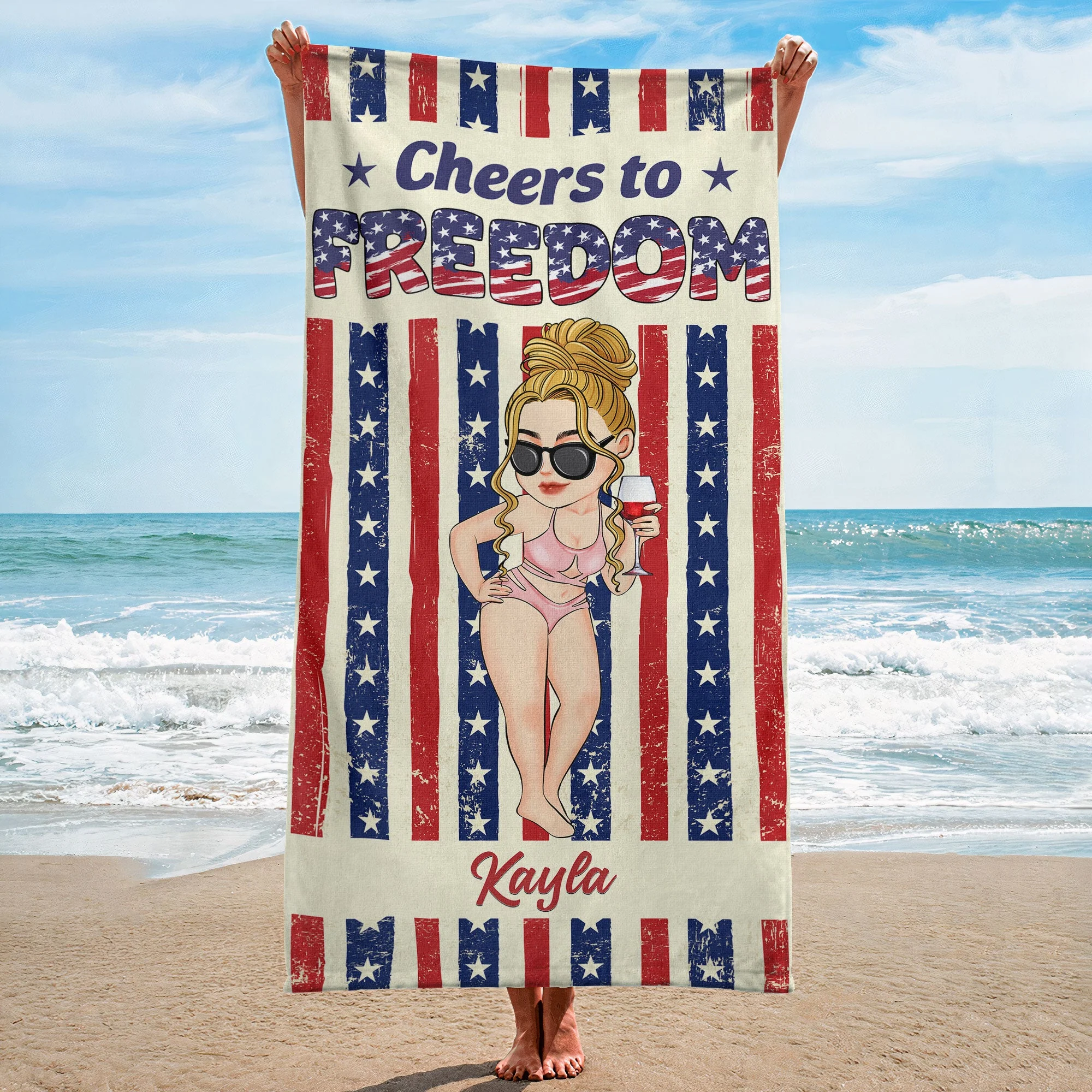 Cheers To Freedom - Personalized Beach Towel - Image 3