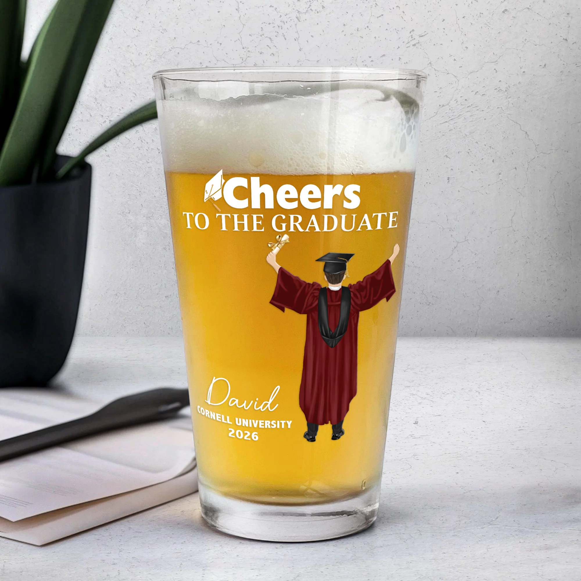 Cheers To The Graduate - Personalized Beer Glass - Image 4