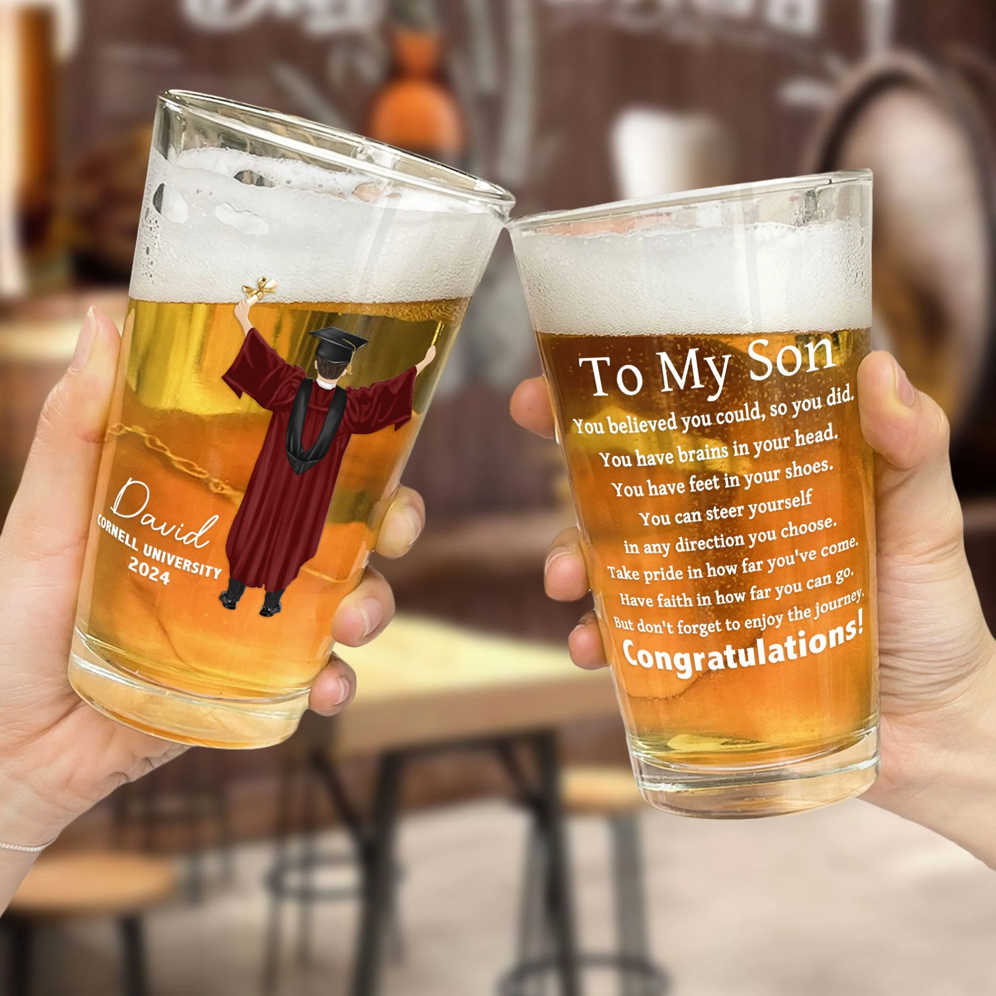 Cheers To The Graduate You Believed You Could - Personalized Beer Glass - Image 2