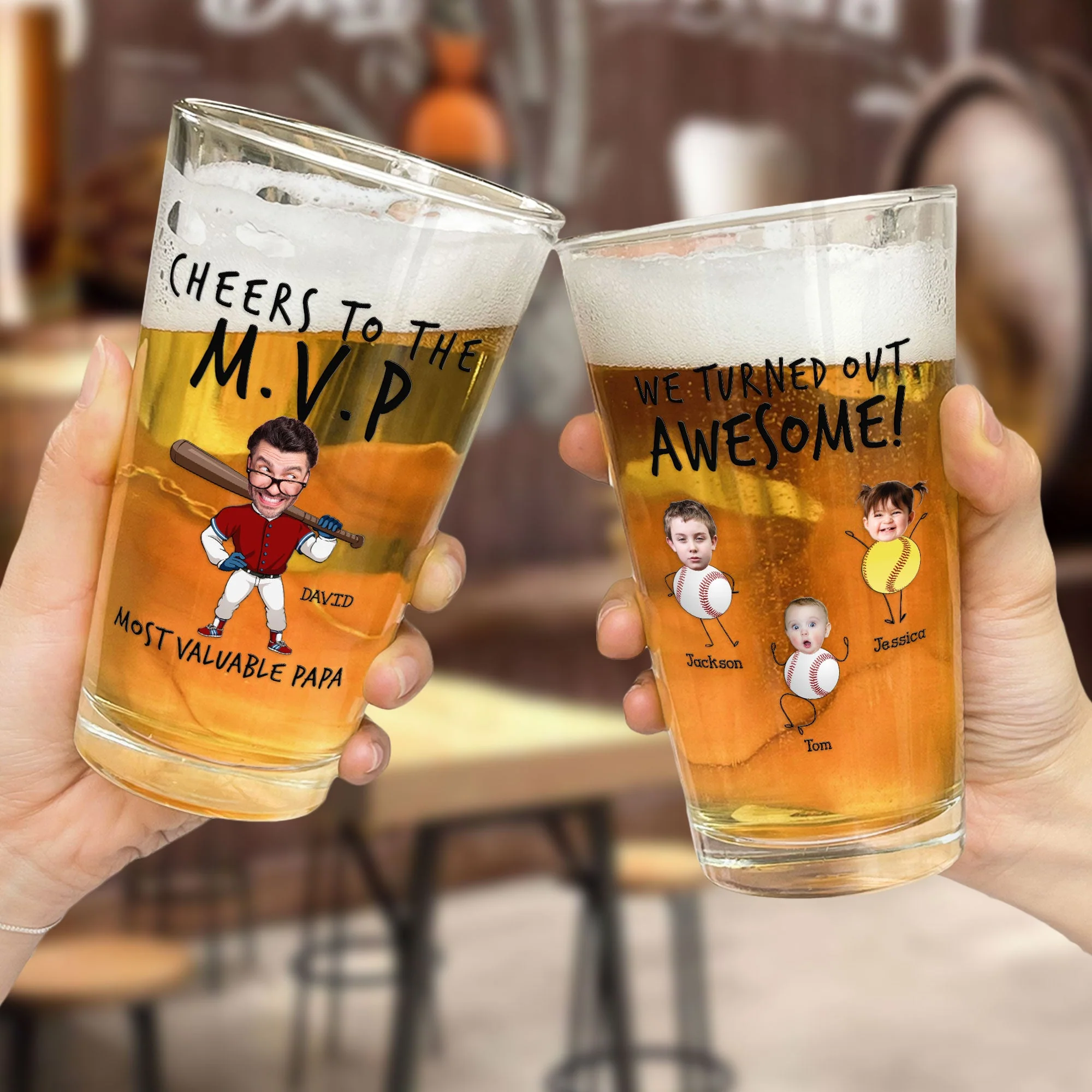 Cheers To The Most Valuable Papa - Personalized Photo Beer Glass - Image 2
