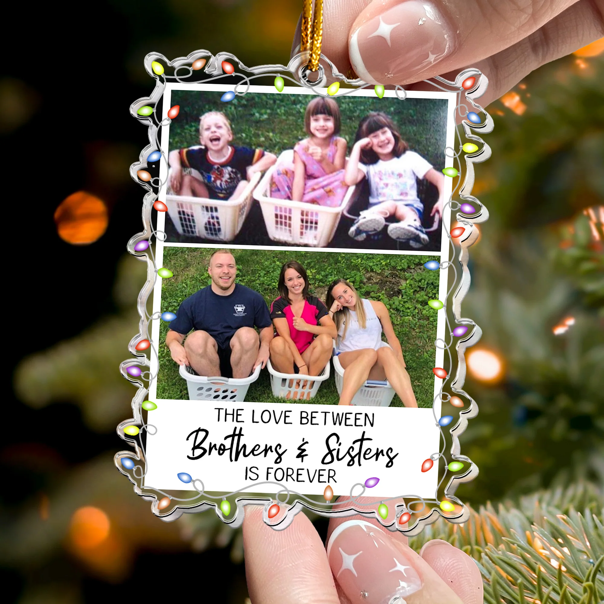 Childhood Photo Upload - Funny Moment For Family, Siblings - Personalized Acrylic Photo Ornament - Image 2