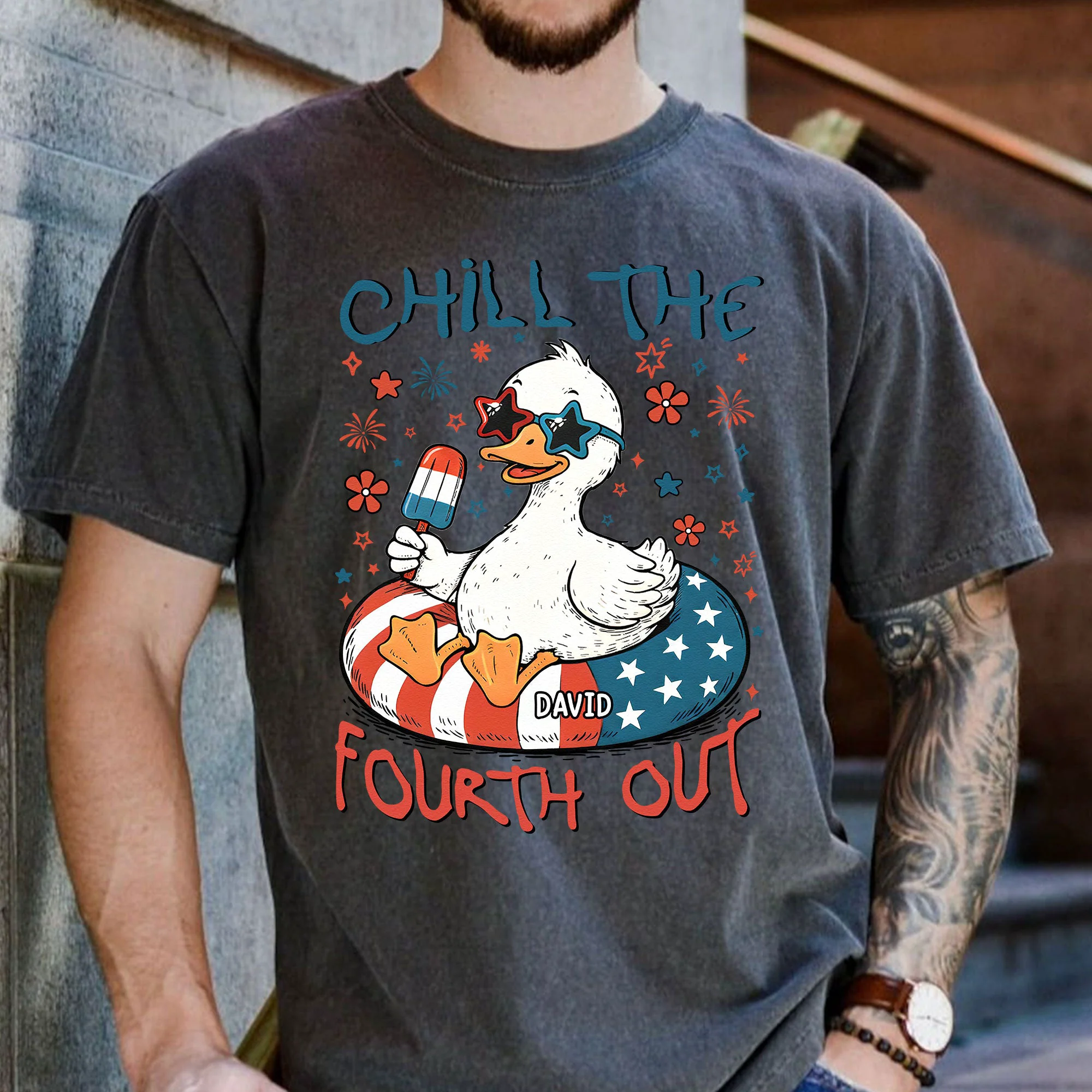 Chill The Fourth Out Funny Patriotic Goose Frog - Personalized Comfort Tee - Image 4