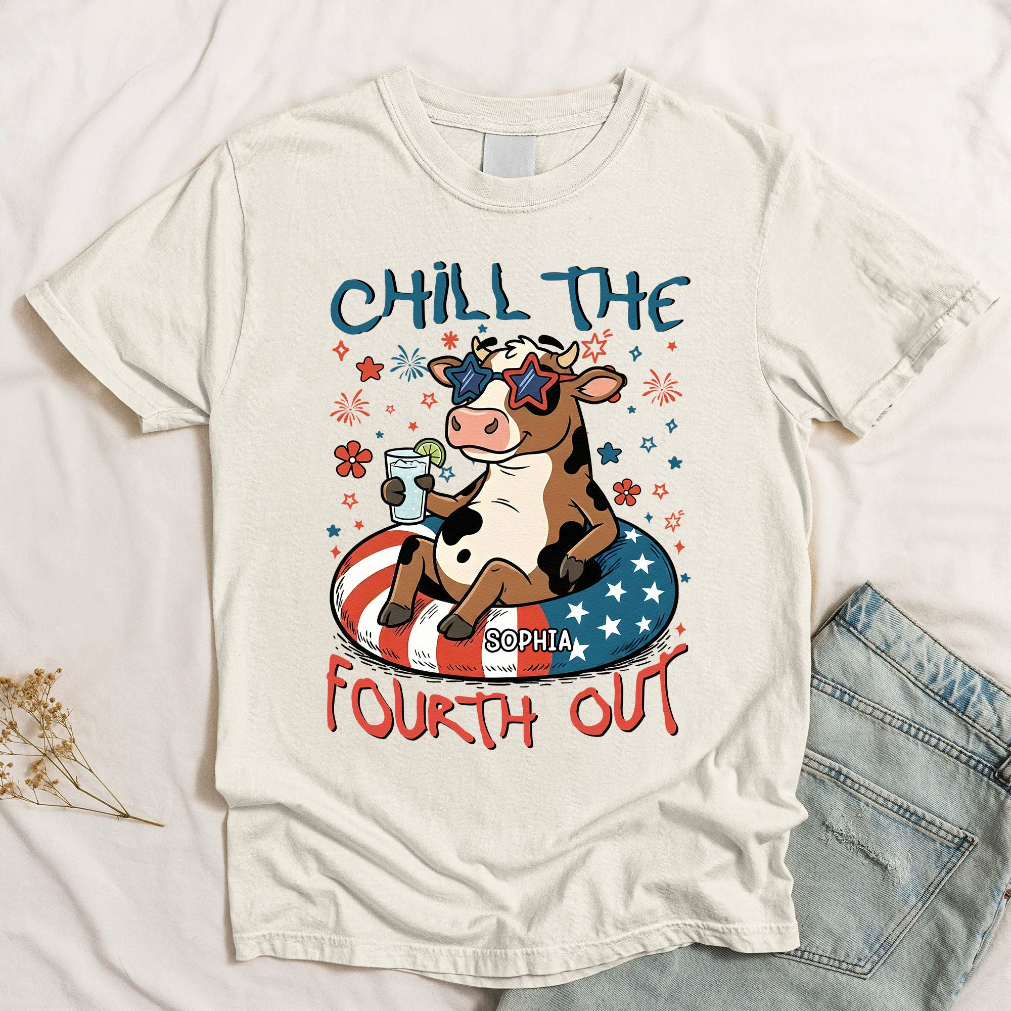 Chill The Fourth Out Funny Patriotic Goose Frog - Personalized Comfort Tee - Image 5