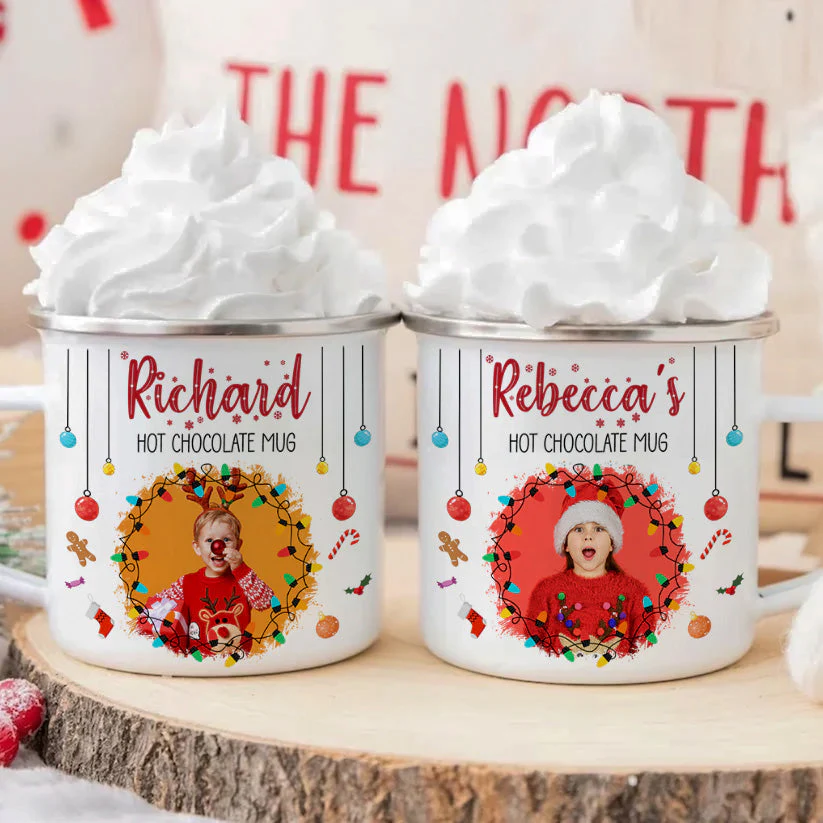 Chocolate Christmas Movie Watching Mug For Kid, Family - Personalized Photo Enamel Mug - Image 6