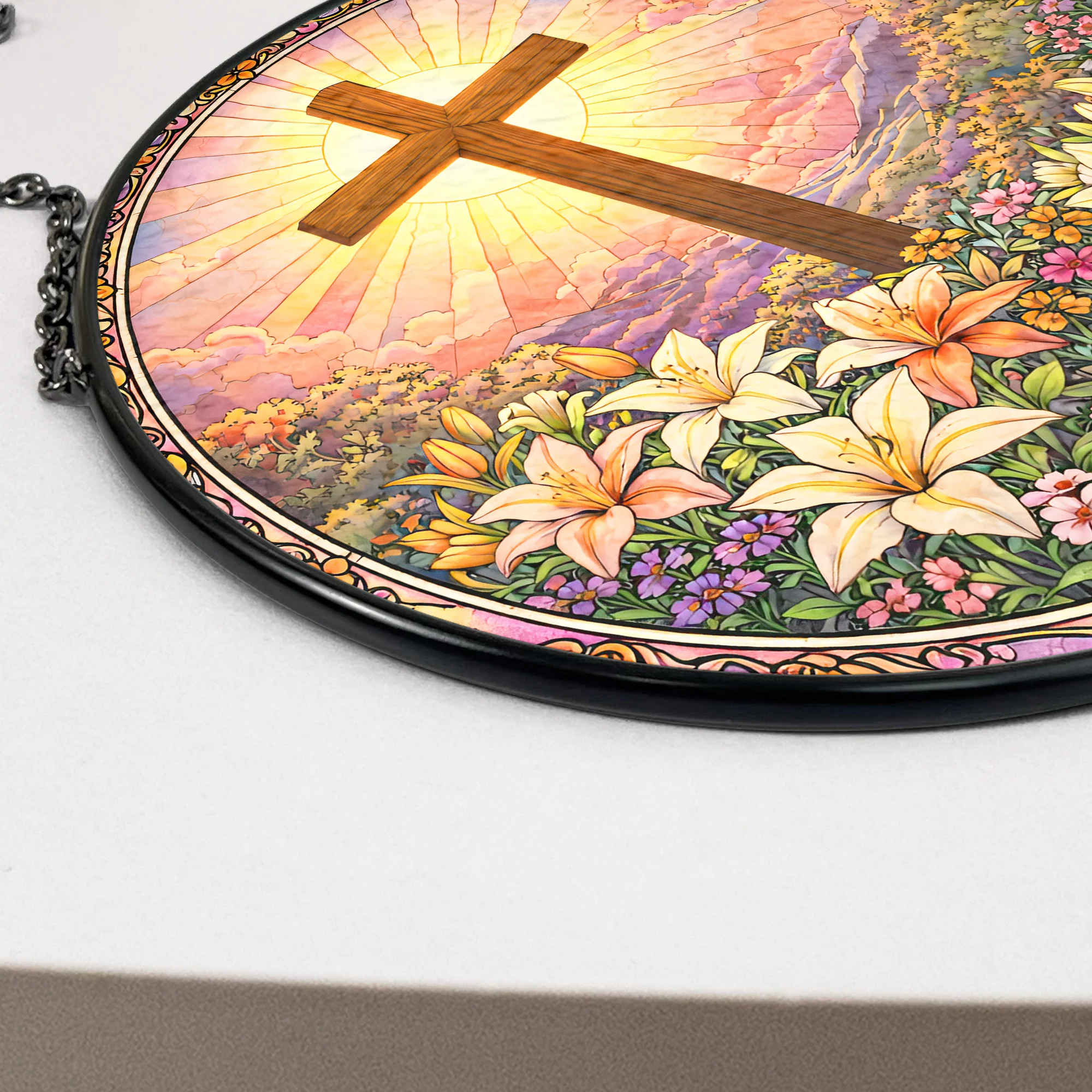 Christ Cross And Wildflowers - Personalized Stained Glass Window Hanging Suncatcher - Image 4