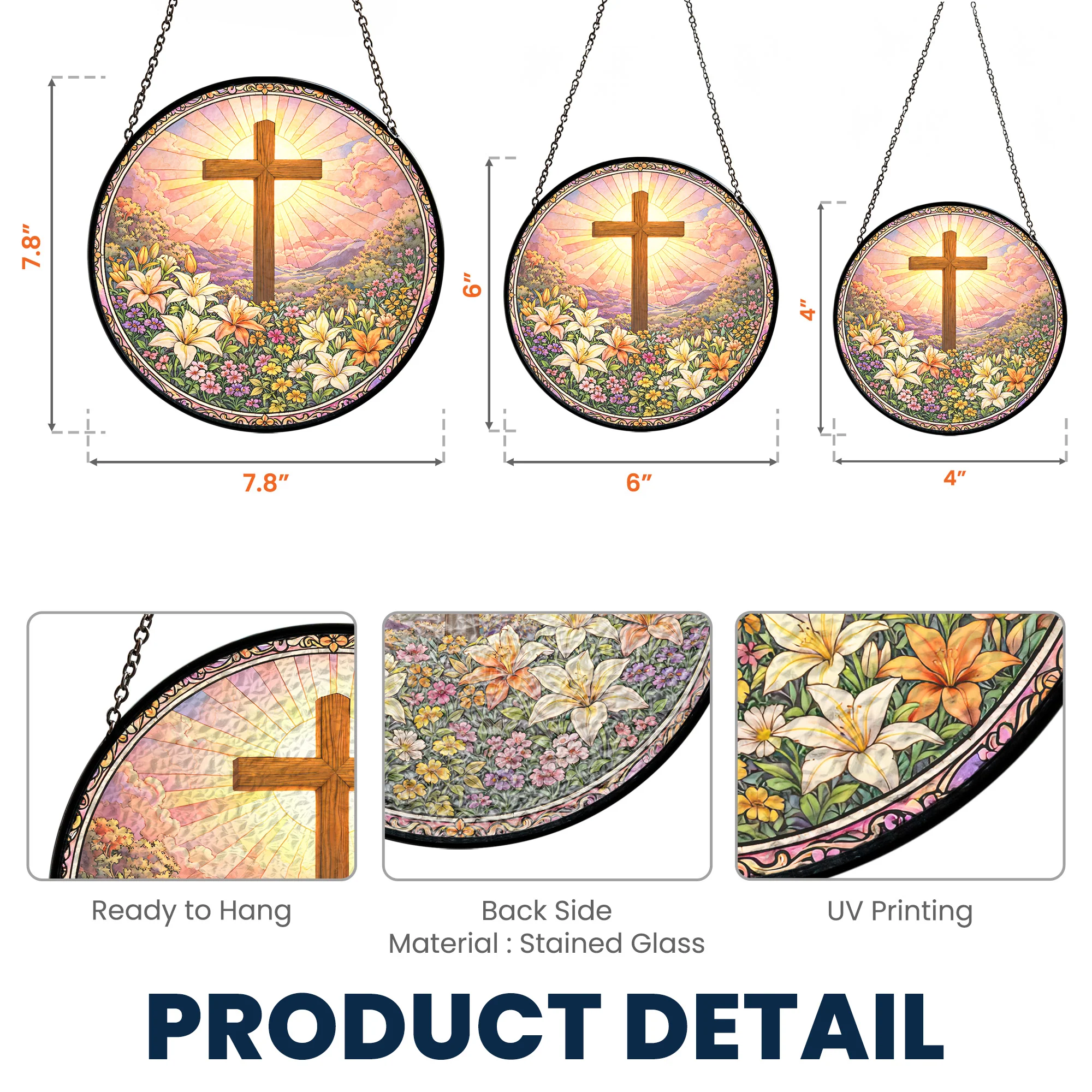 Christ Cross And Wildflowers - Personalized Stained Glass Window Hanging Suncatcher - Image 5