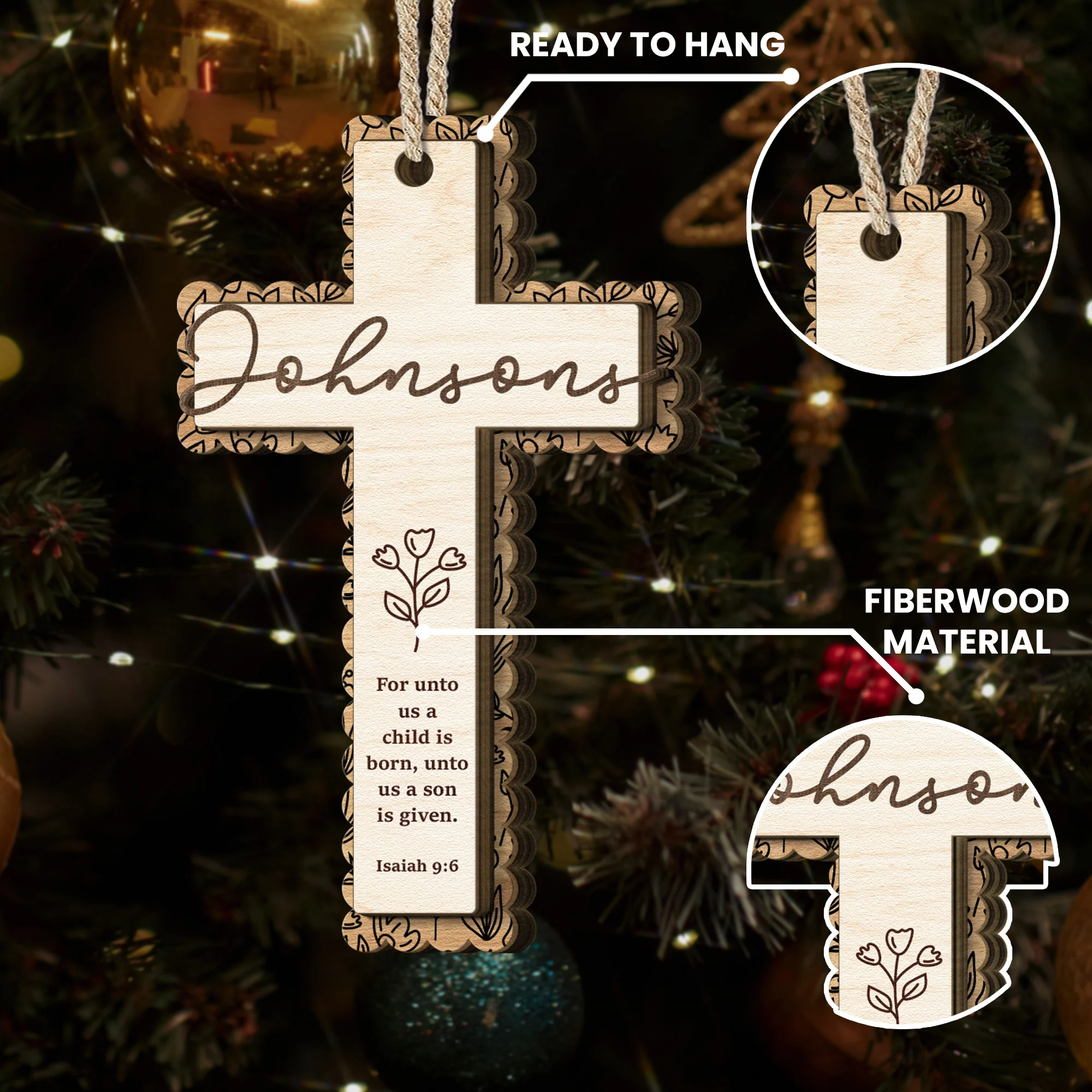 Christ Cross Nativity Scripture Christmas - Personalized Wooden Ornament - Image 5