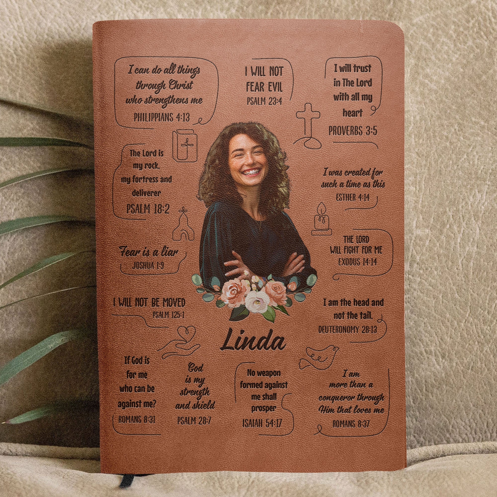 Christian Bible Verse Affirmations - Personalized Photo Leather Journal - Image 4