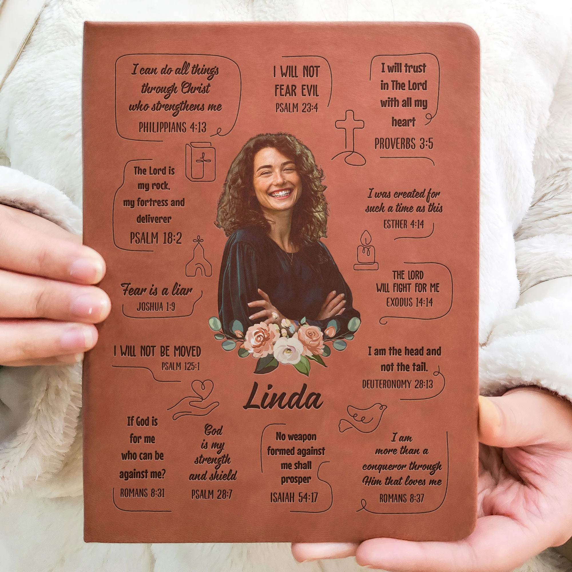 Christian Bible Verse Affirmations - Personalized Photo Leather Journal - Image 5