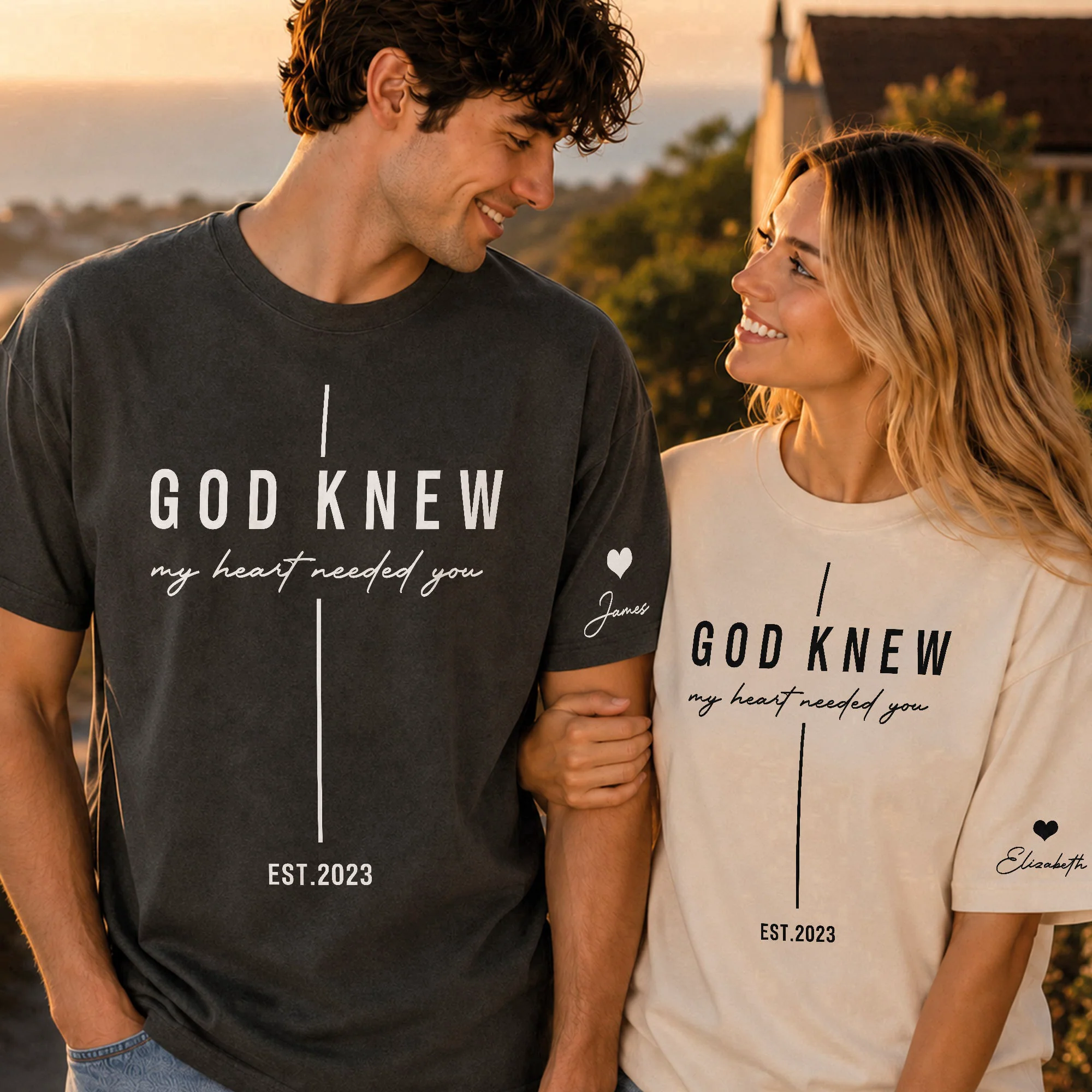 Christian Couple Matching Shirts Marriage God Knew My Heart Needed You - Personalized Shirt - Image 2