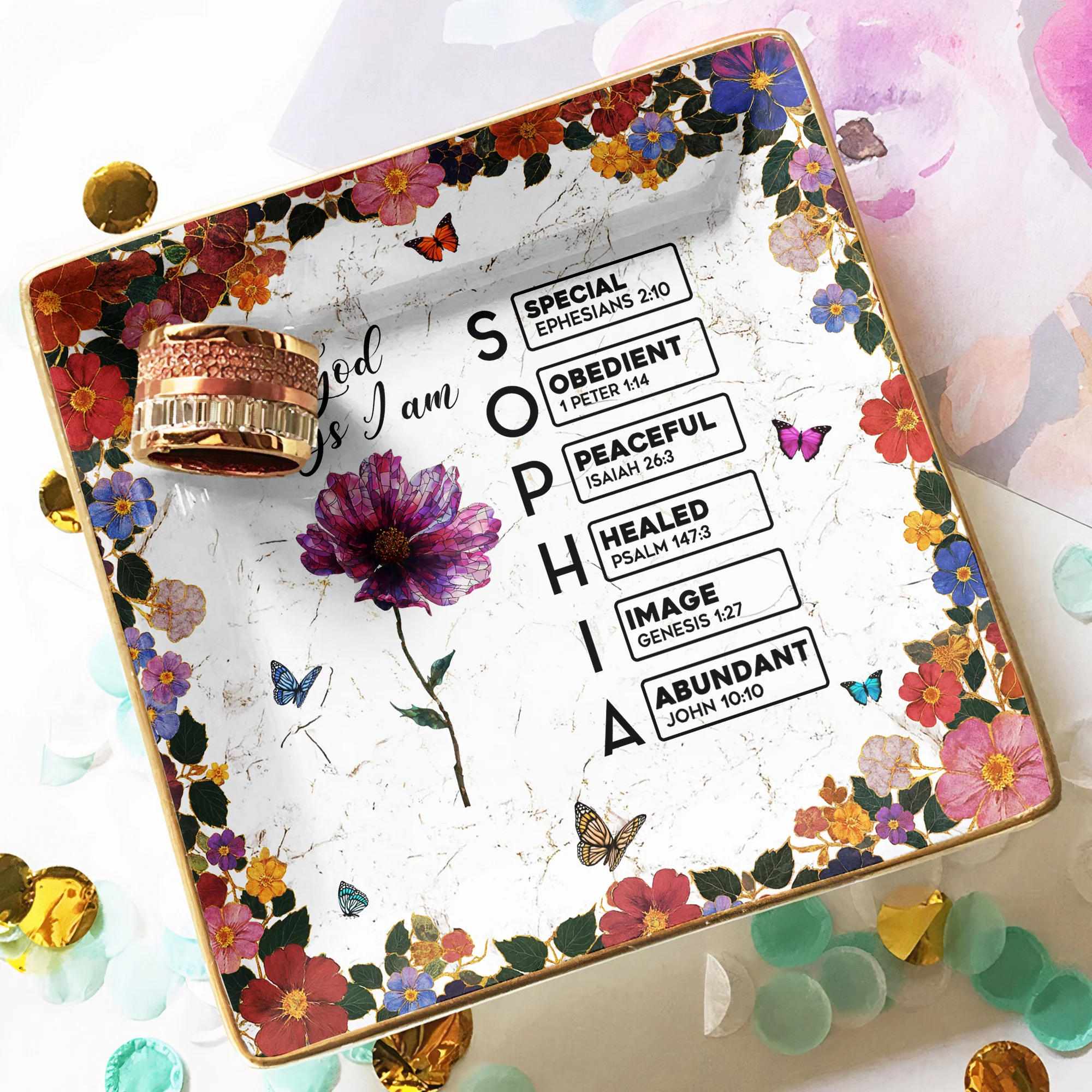 Christian God Says I Am Name Letter In Bible - Personalized Jewelry Dish - Image 4