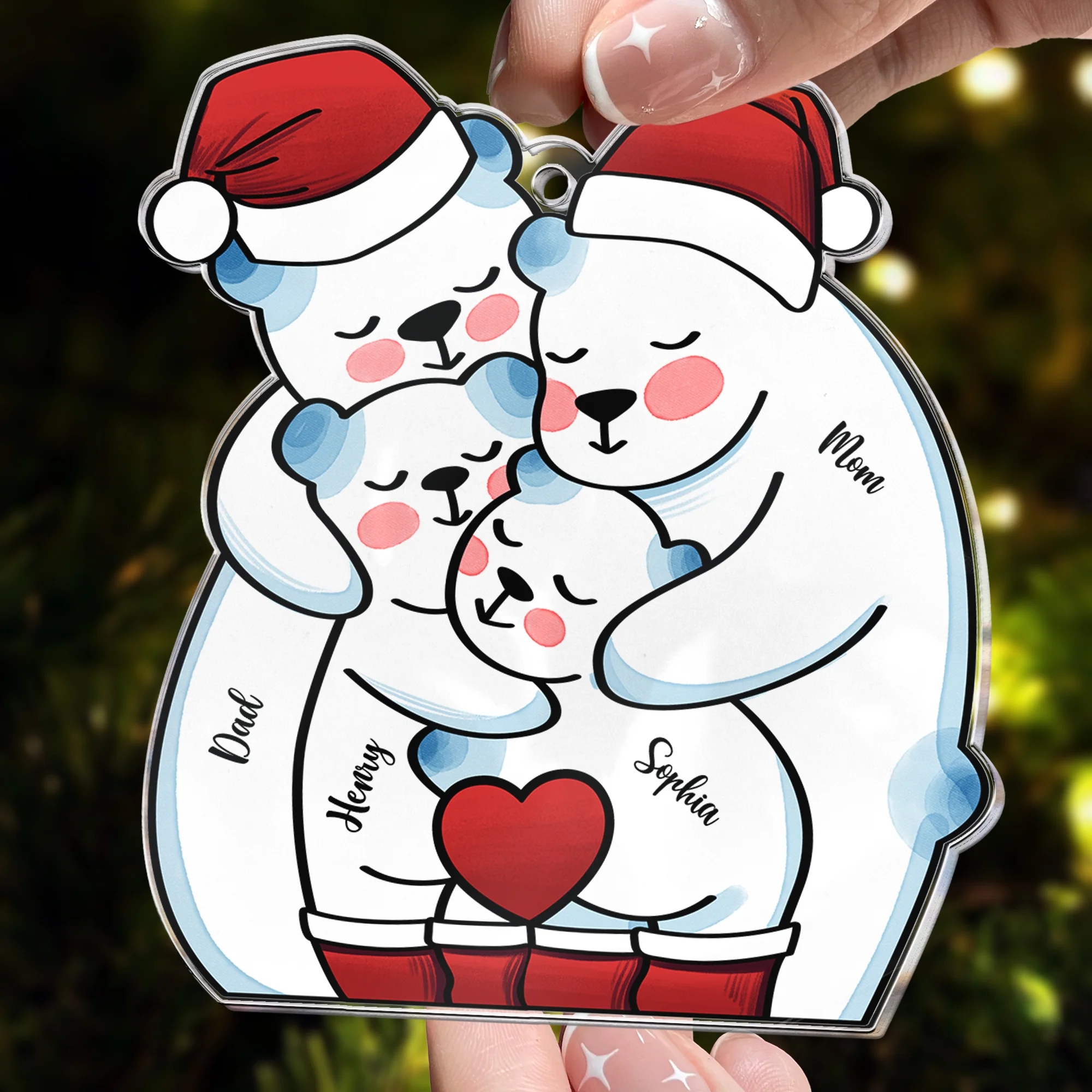 Christmas Bear Family - Personalized Acrylic Ornament - Image 3