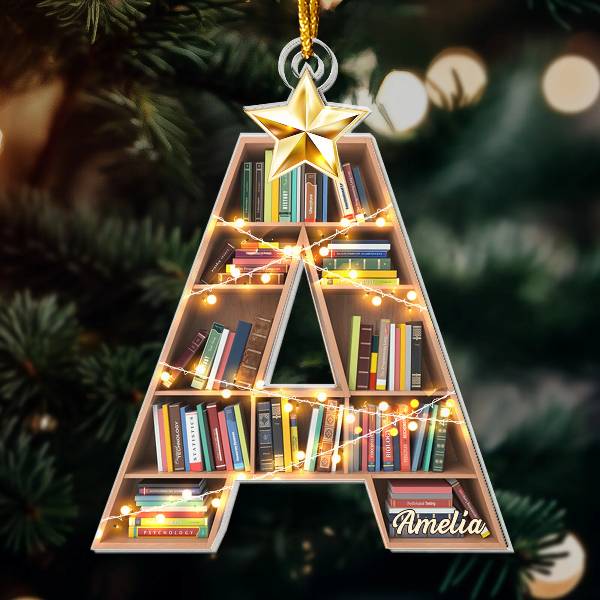 Christmas Booklovers Ornaments Custom Letter Name - Personalized Acrylic Ornament - Image 2